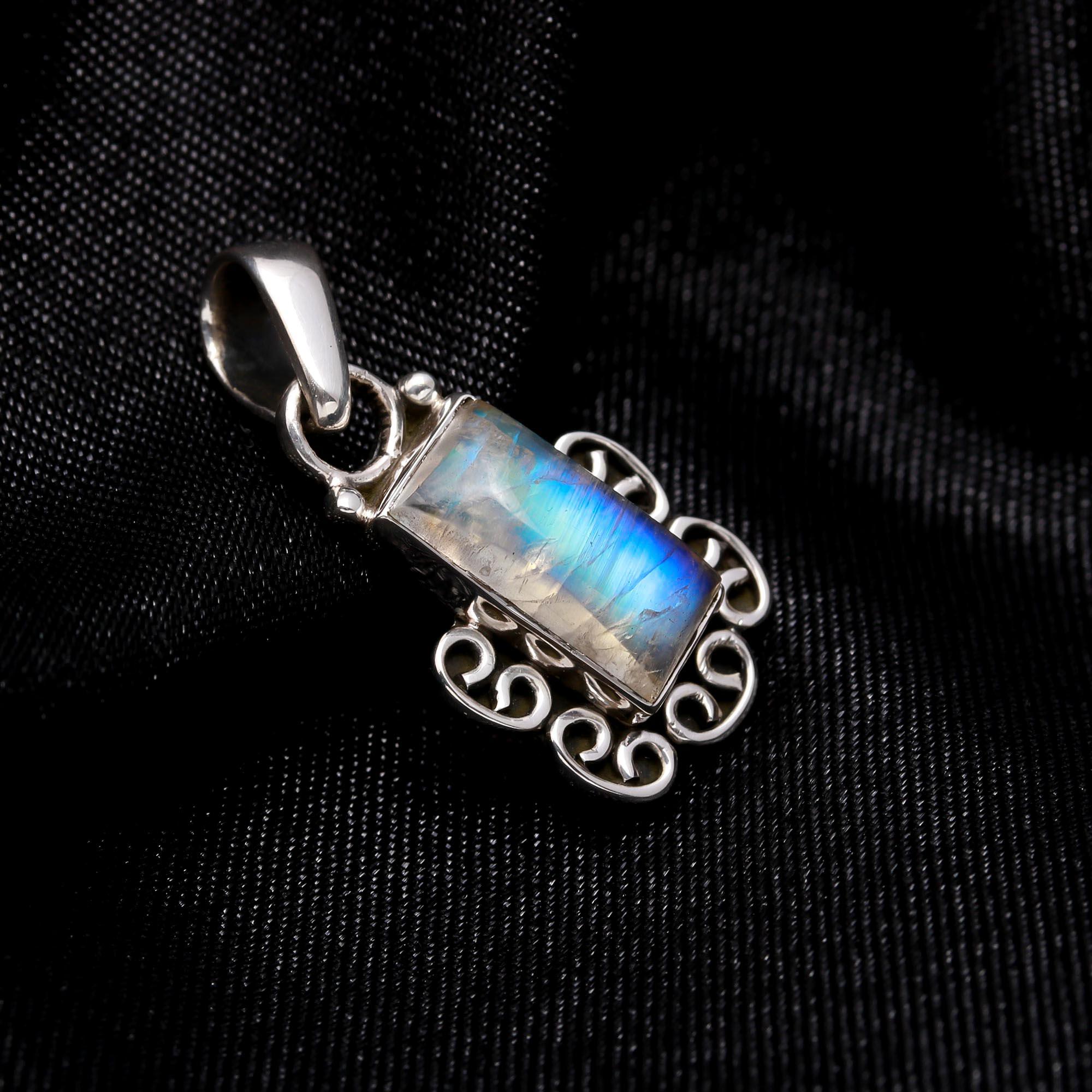 925 Sterling Silver Filigree Design Handmade Moonstone Pendant