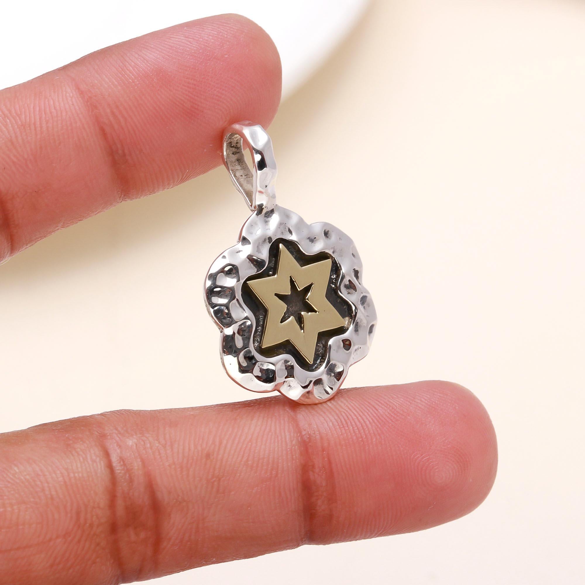 925 Silver Hammered Two-Tone Star Pendant