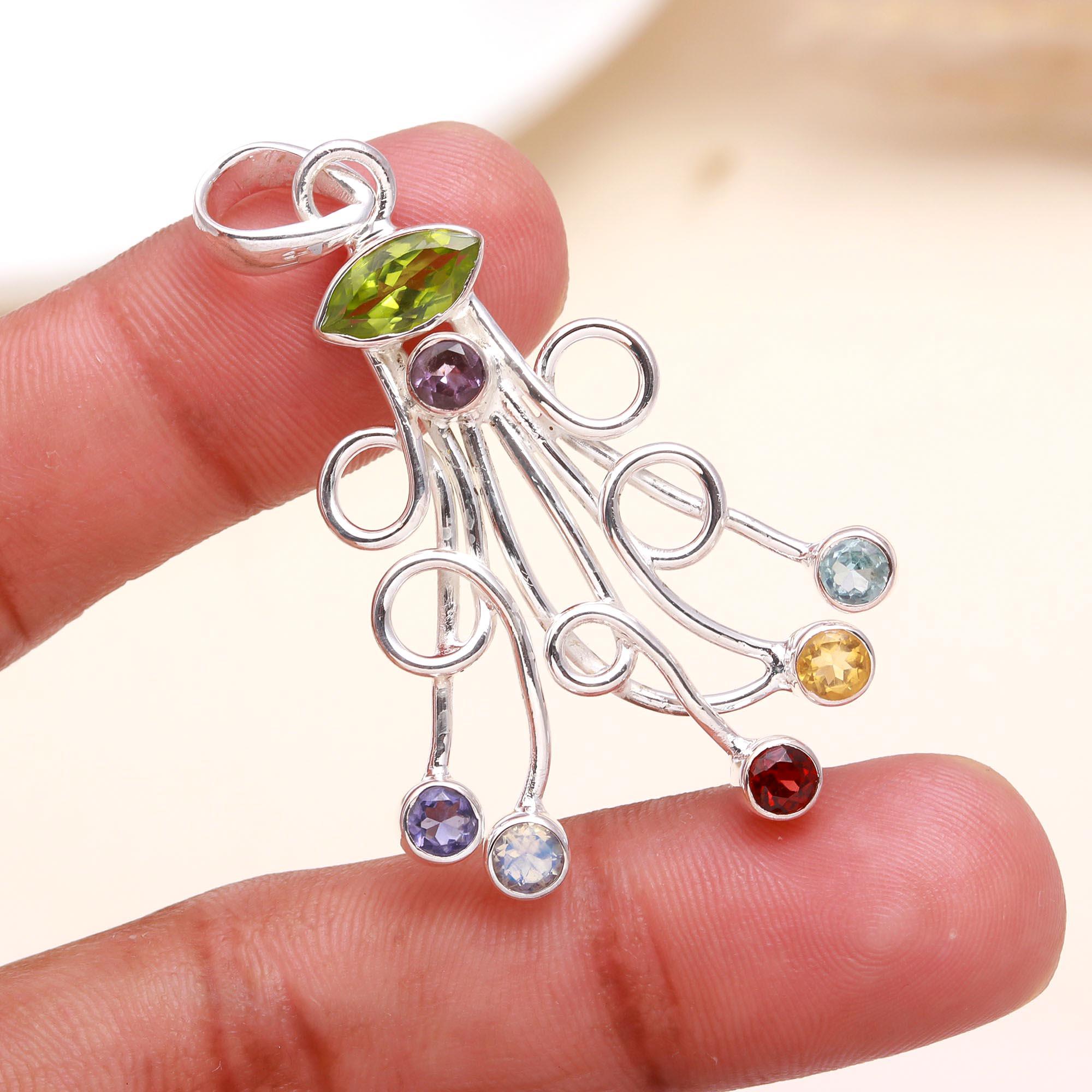 925 Sterling Silver Multi-Gemstone Pendant
