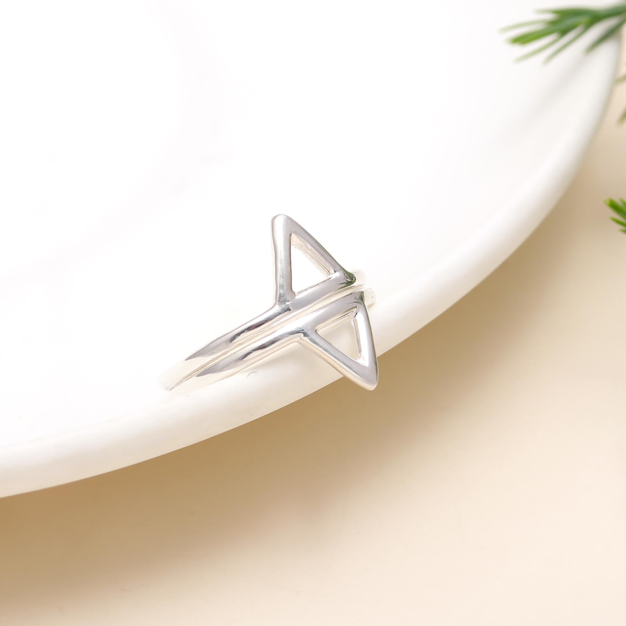 The Modern Apex: Silver Geometric Double Triangle Ring