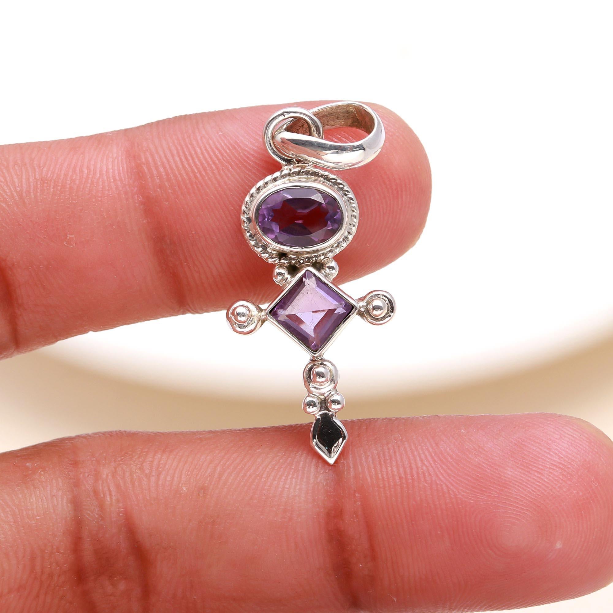 925 Sterling Silver Handmade Unique Amethyst Boho Pendant