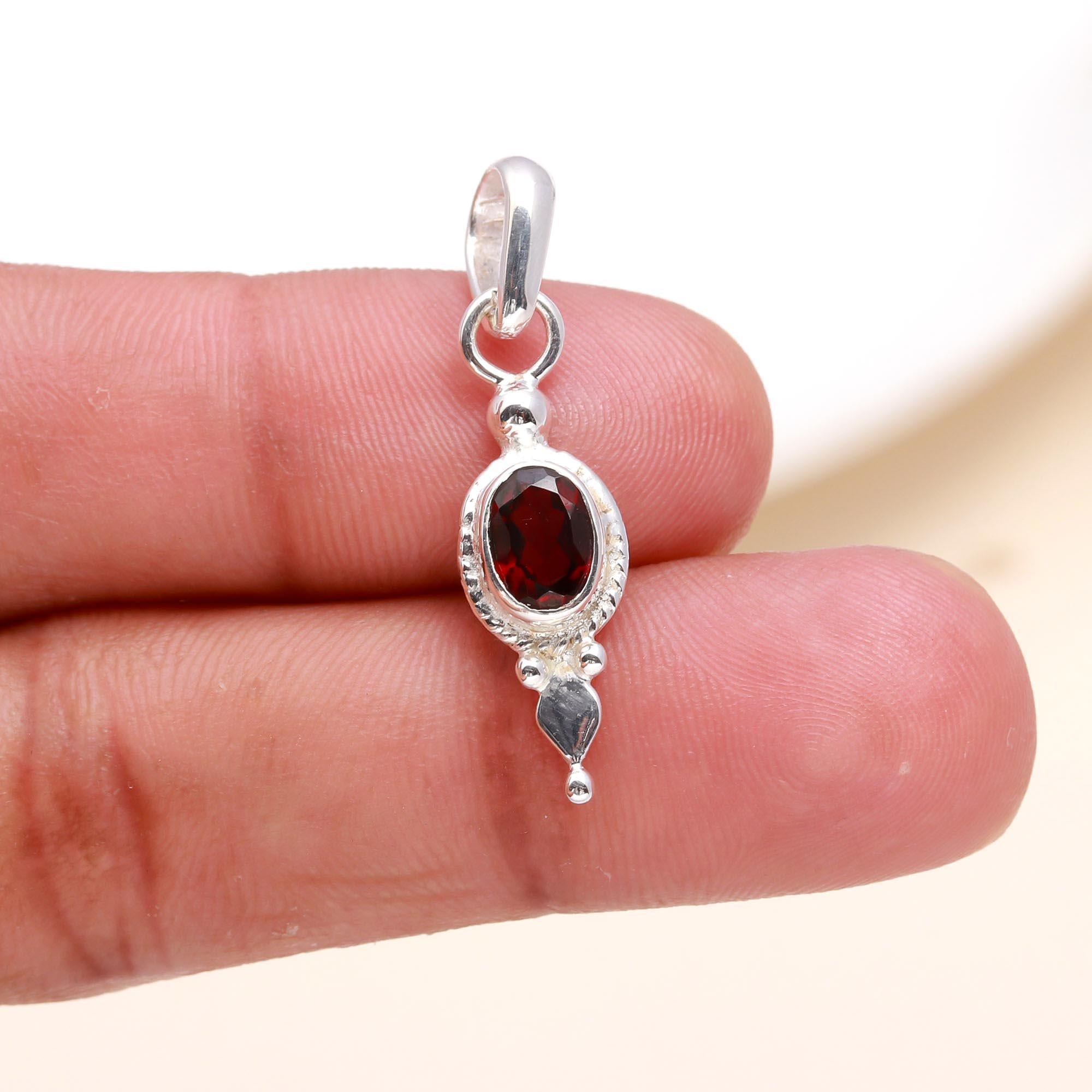 925 Sterling Silver Natural Red Garnet Pendant