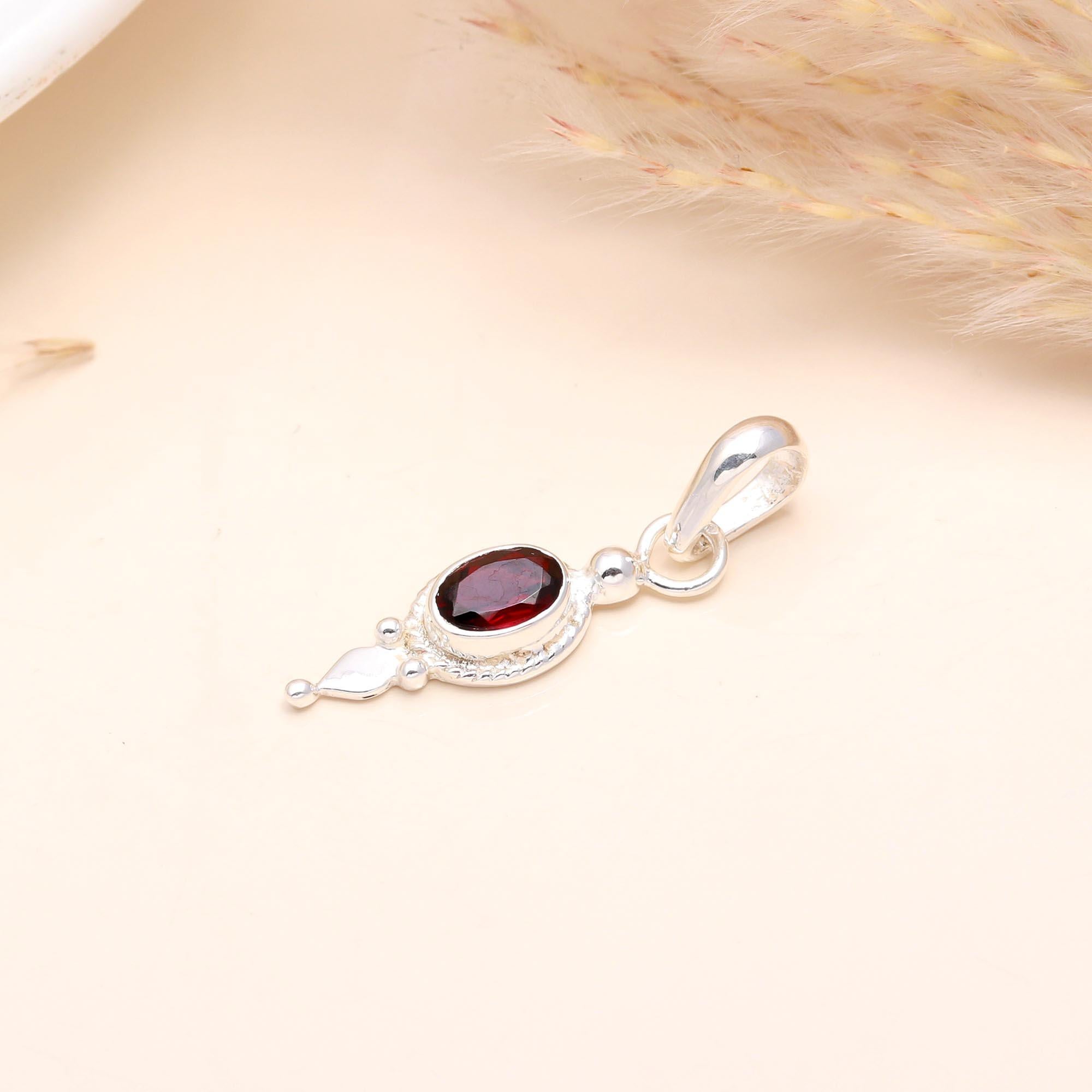925 Sterling Silver Natural Red Garnet Pendant