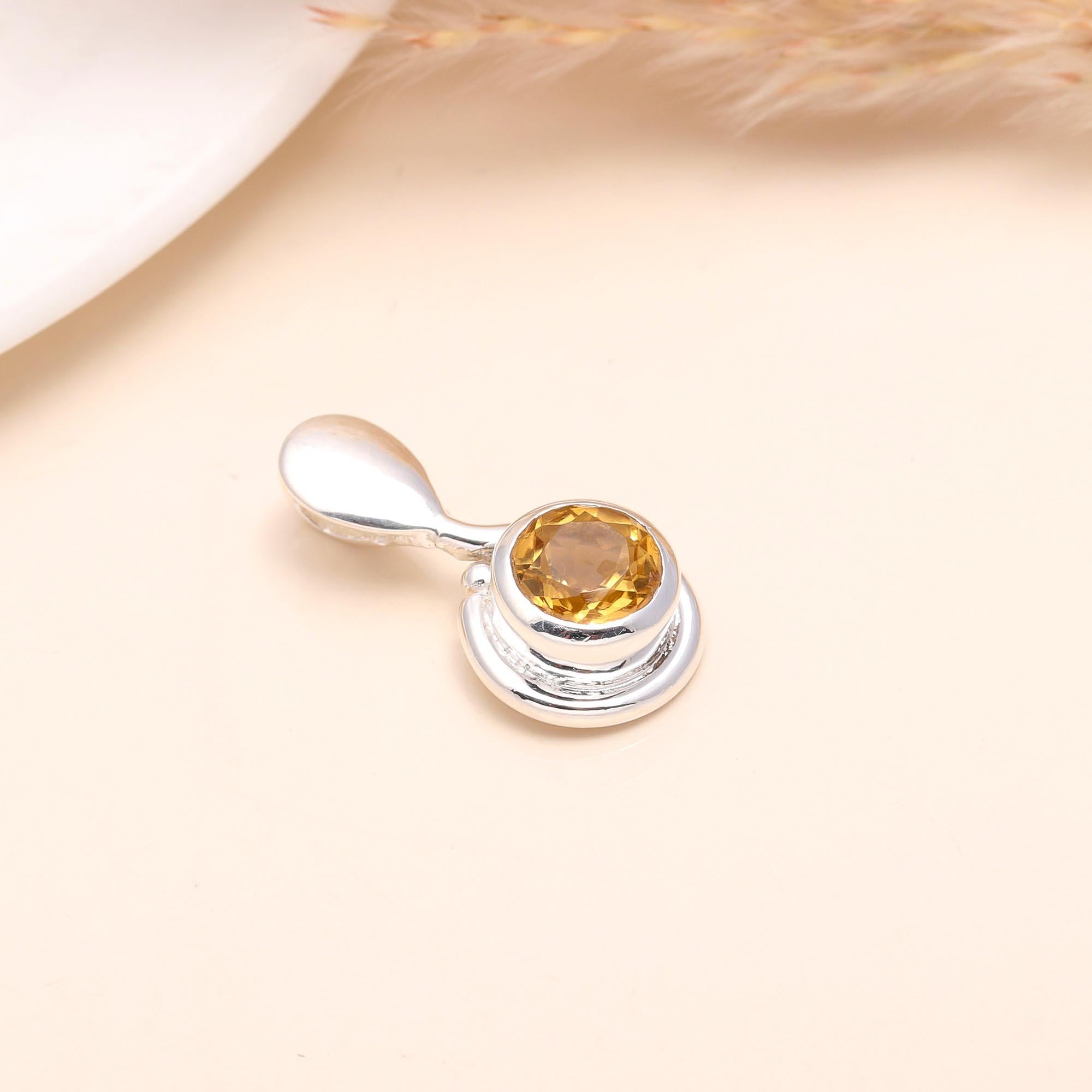 925 Sterling Silver Citrine Modern Teardrop Design Pendant