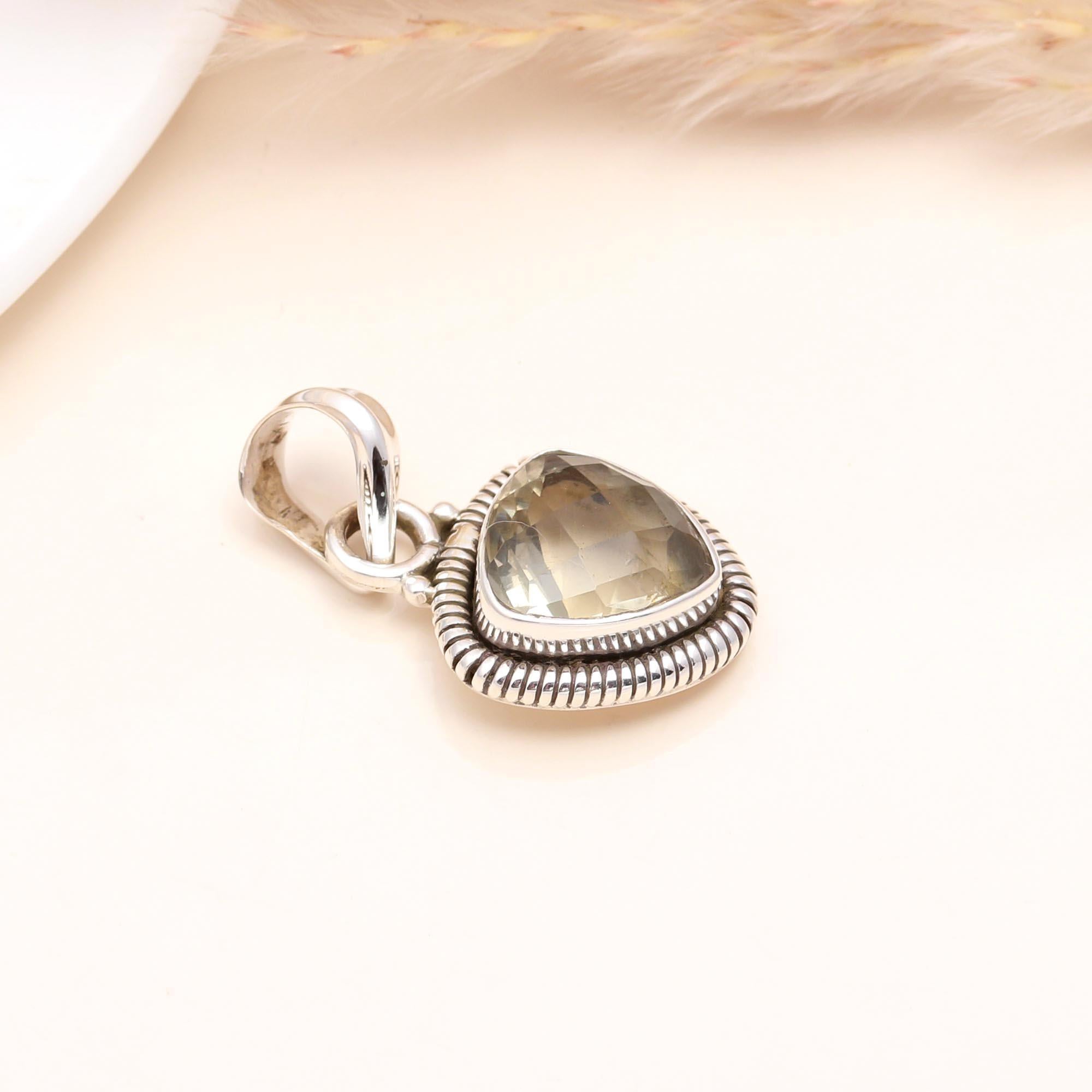 925 Sterling Silver Trillion-Cut Lemon Quartz Boho Pendant