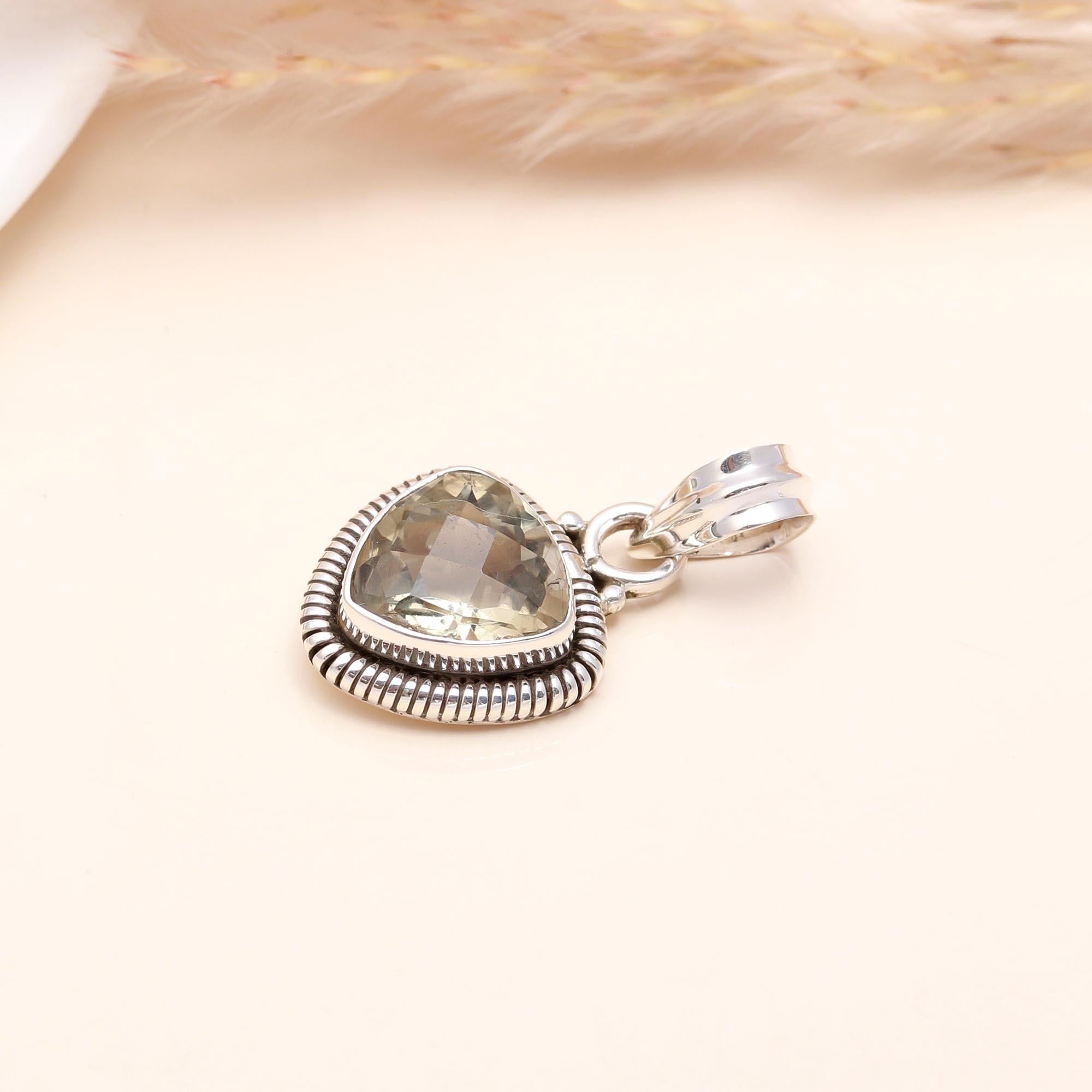 925 Sterling Silver Trillion-Cut Lemon Quartz Boho Pendant