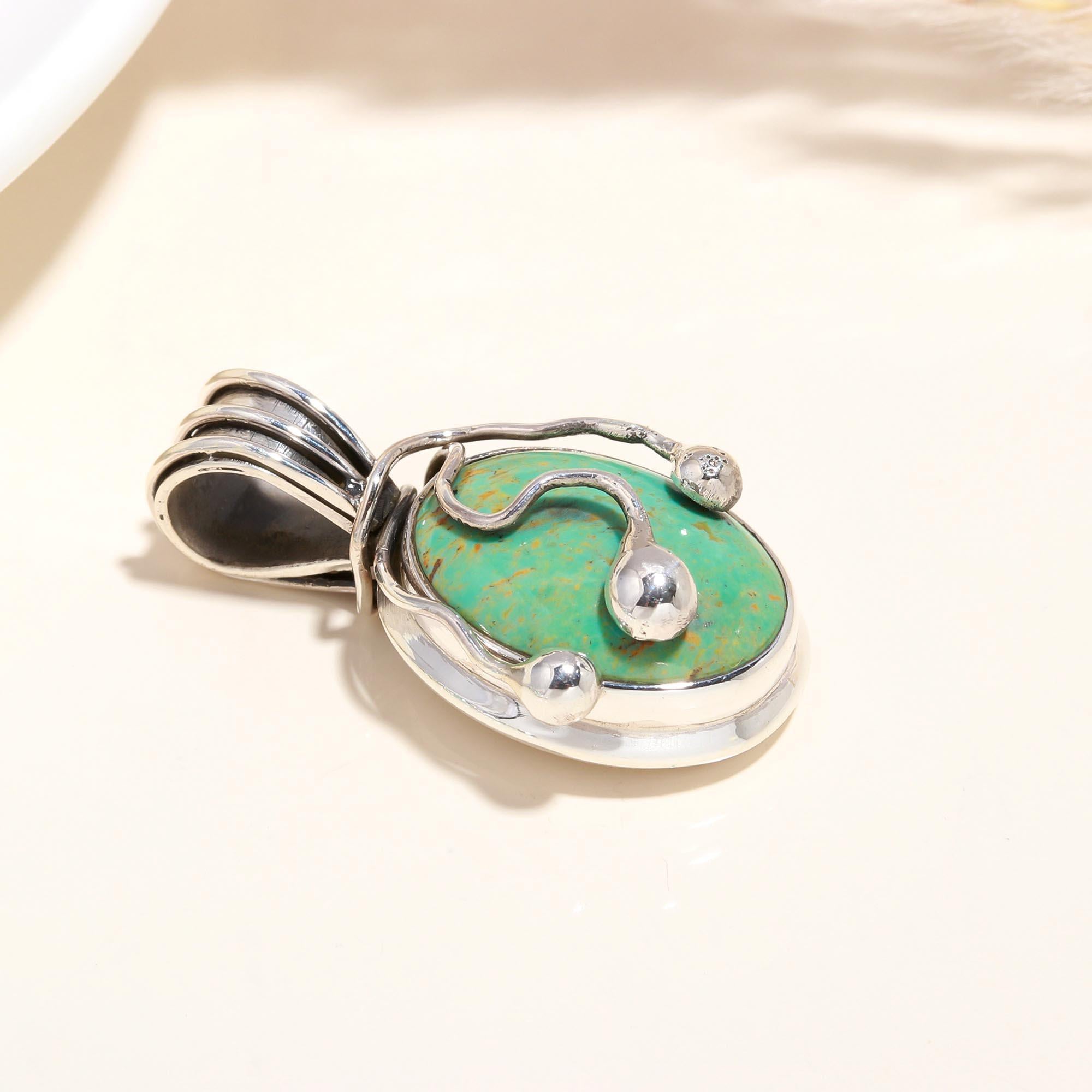 925 Sterling Silver Bohemian Style Handmade Turquoise Gemstone Pendant