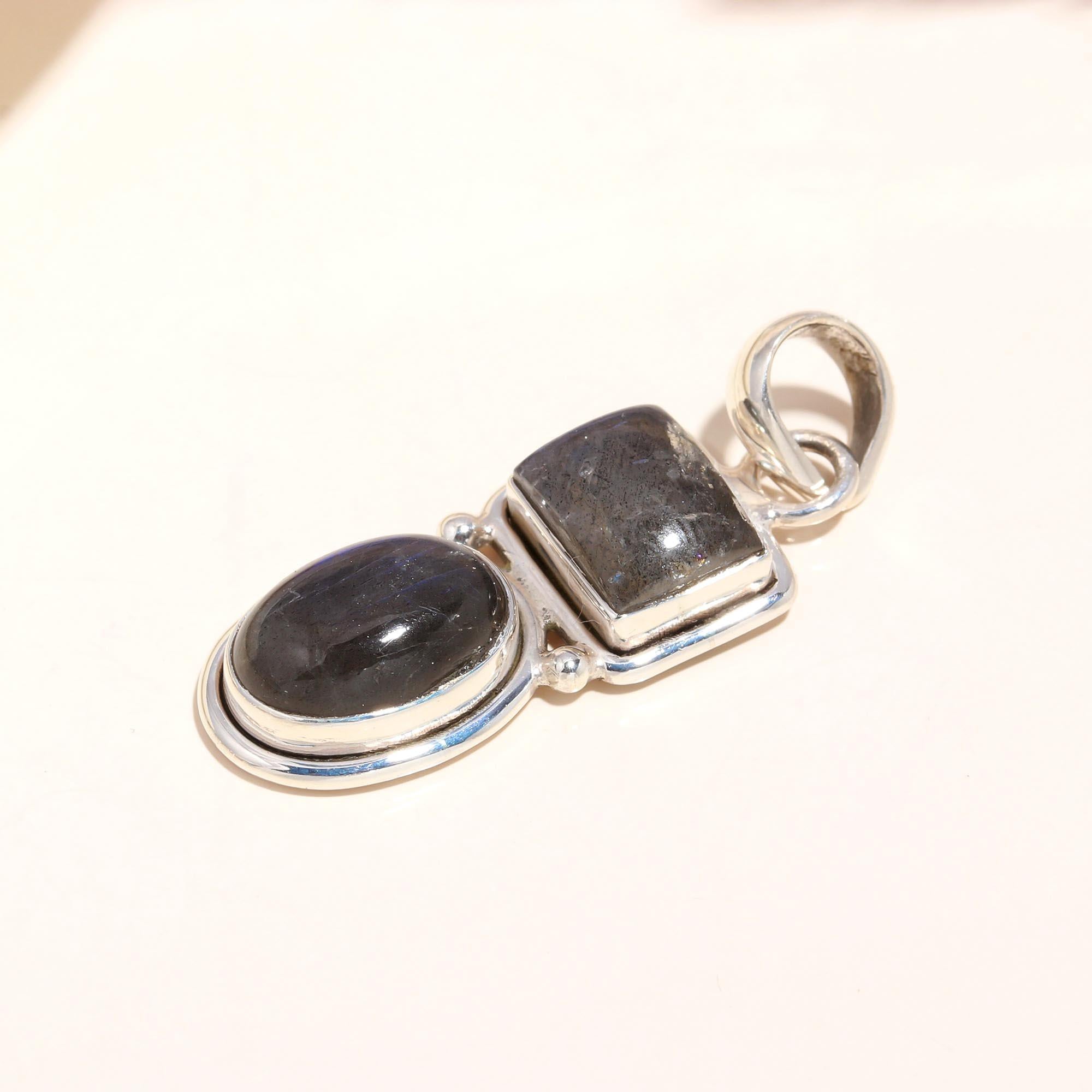925 Sterling Silver Double Gemstone Labradorite Pendant