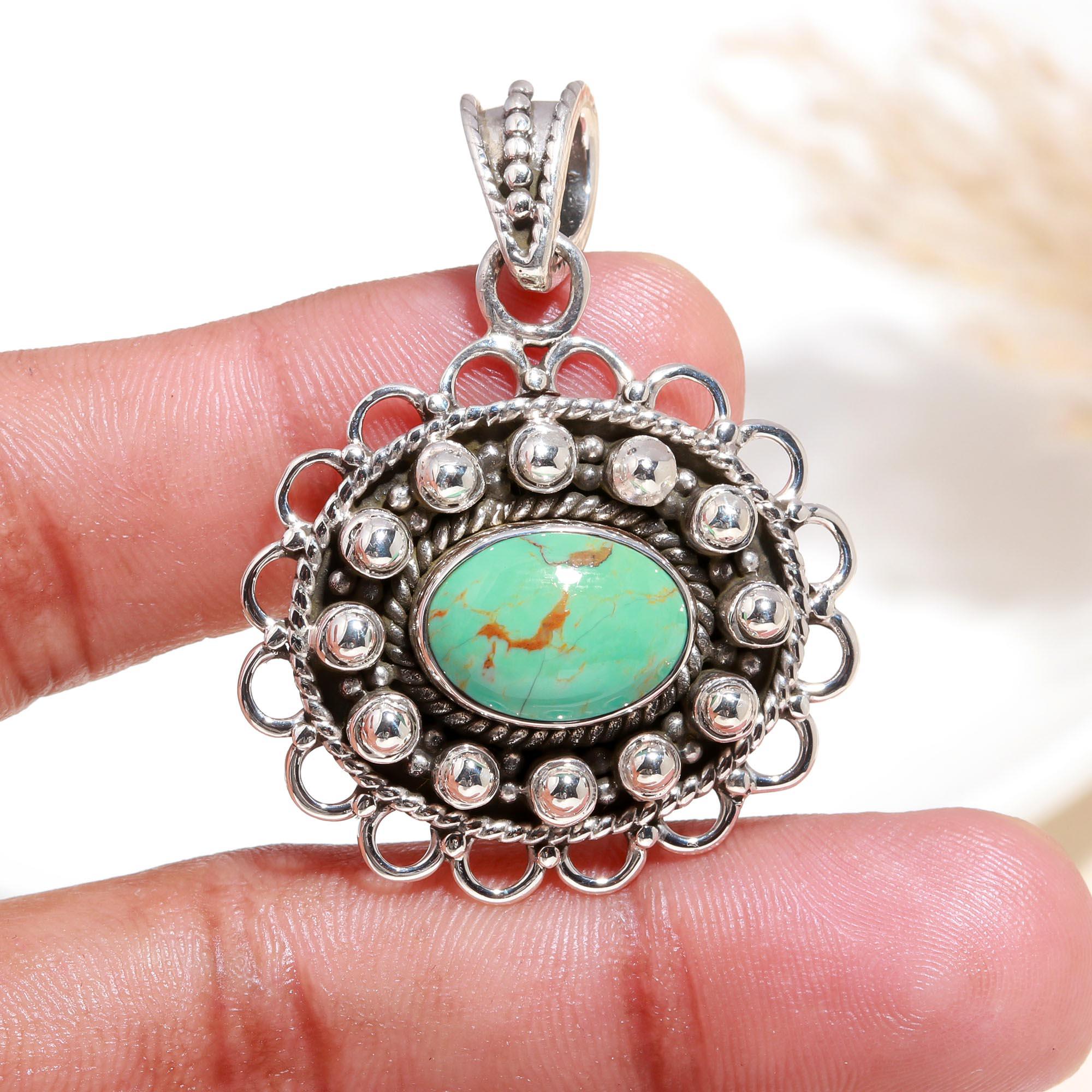 925 Sterling Silver Vintage Turquoise Statement Pendant