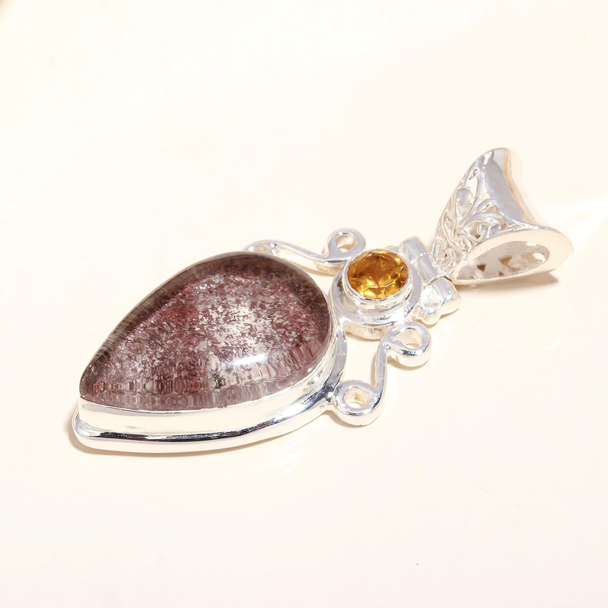 925 Sterling Silver Vintage Lepidocrocite & Citrine Pendant