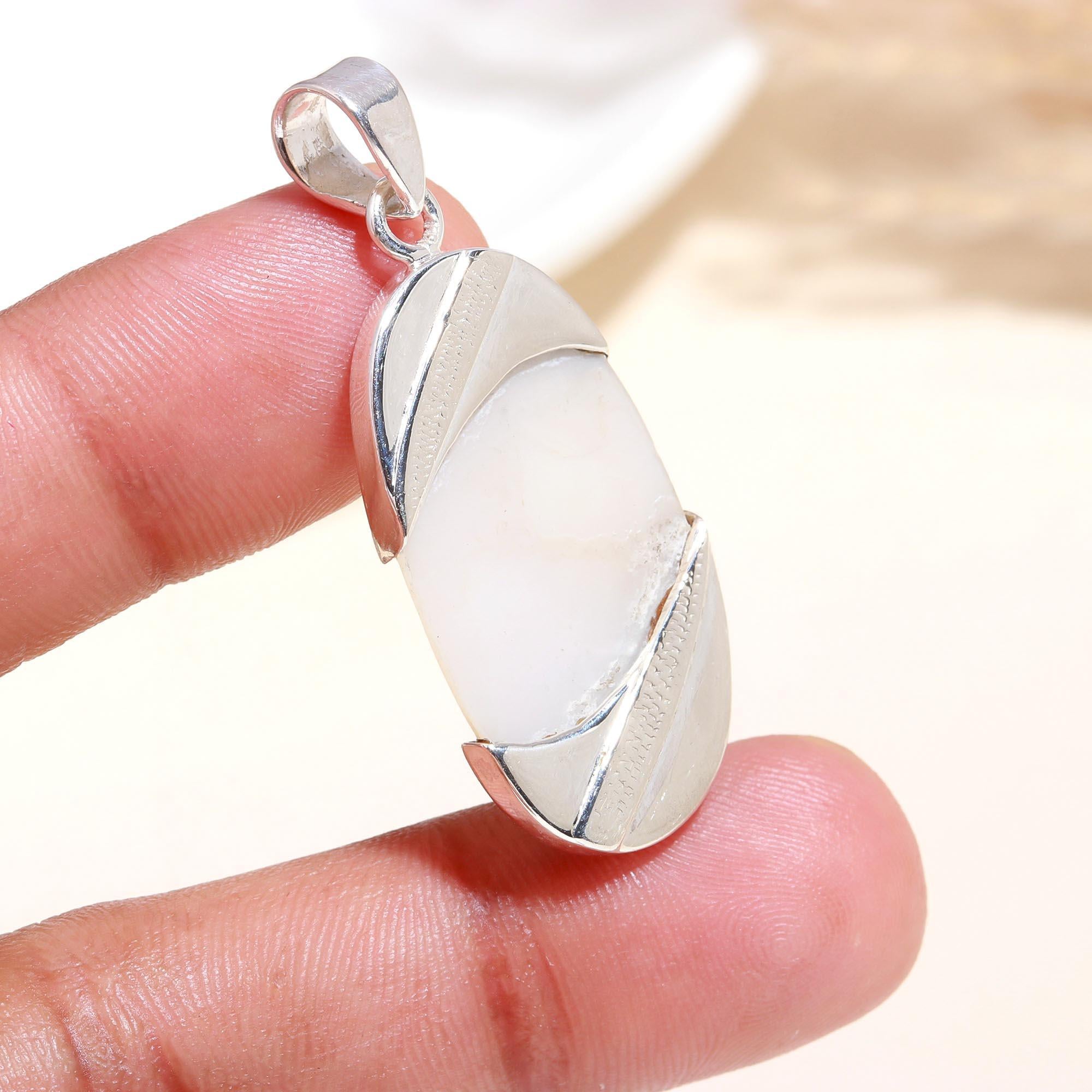 925 Sterling Silver Art Deco Statement White Gemstone Pendant