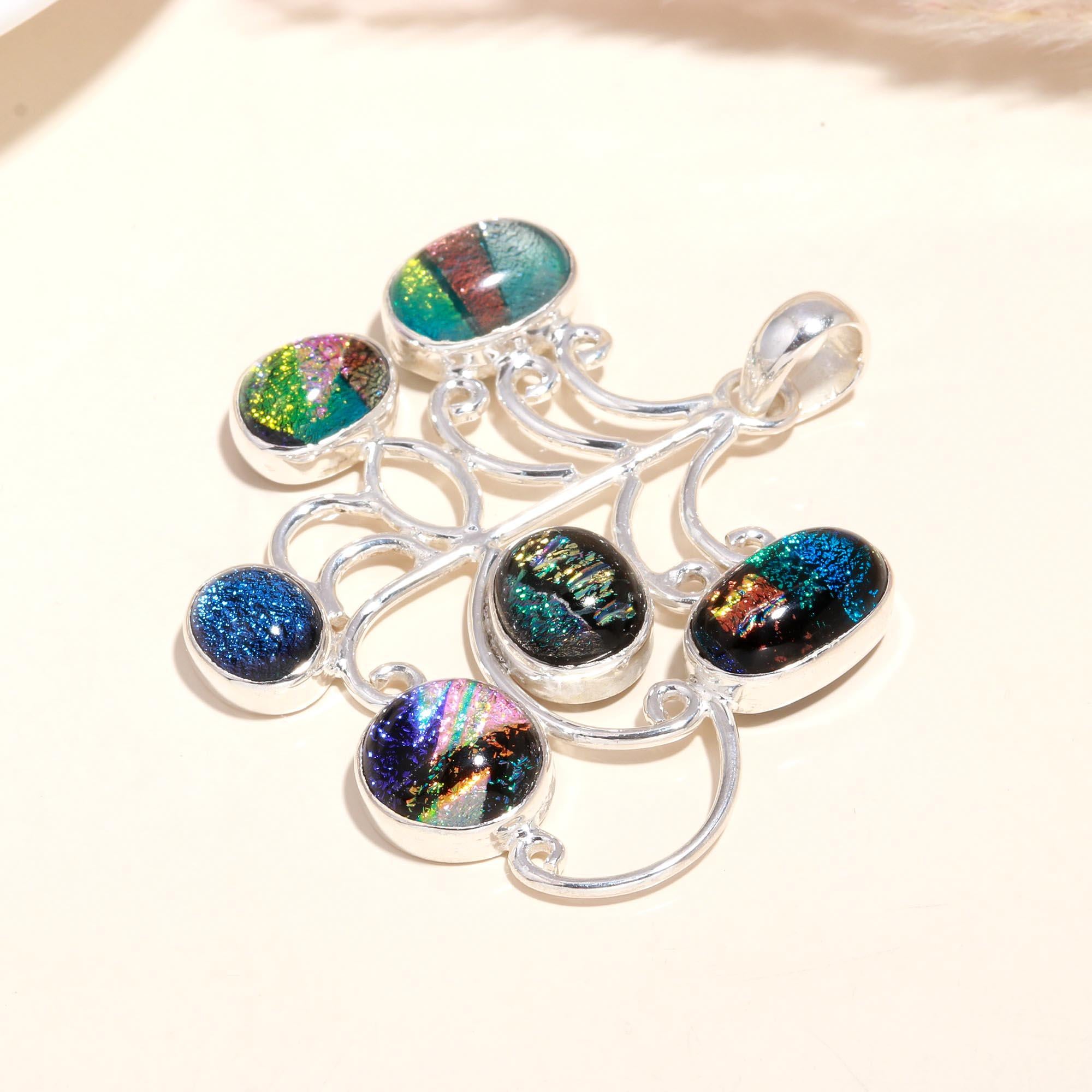 925 Sterling Silver Handmade Dichroic Glass filigree Pendant