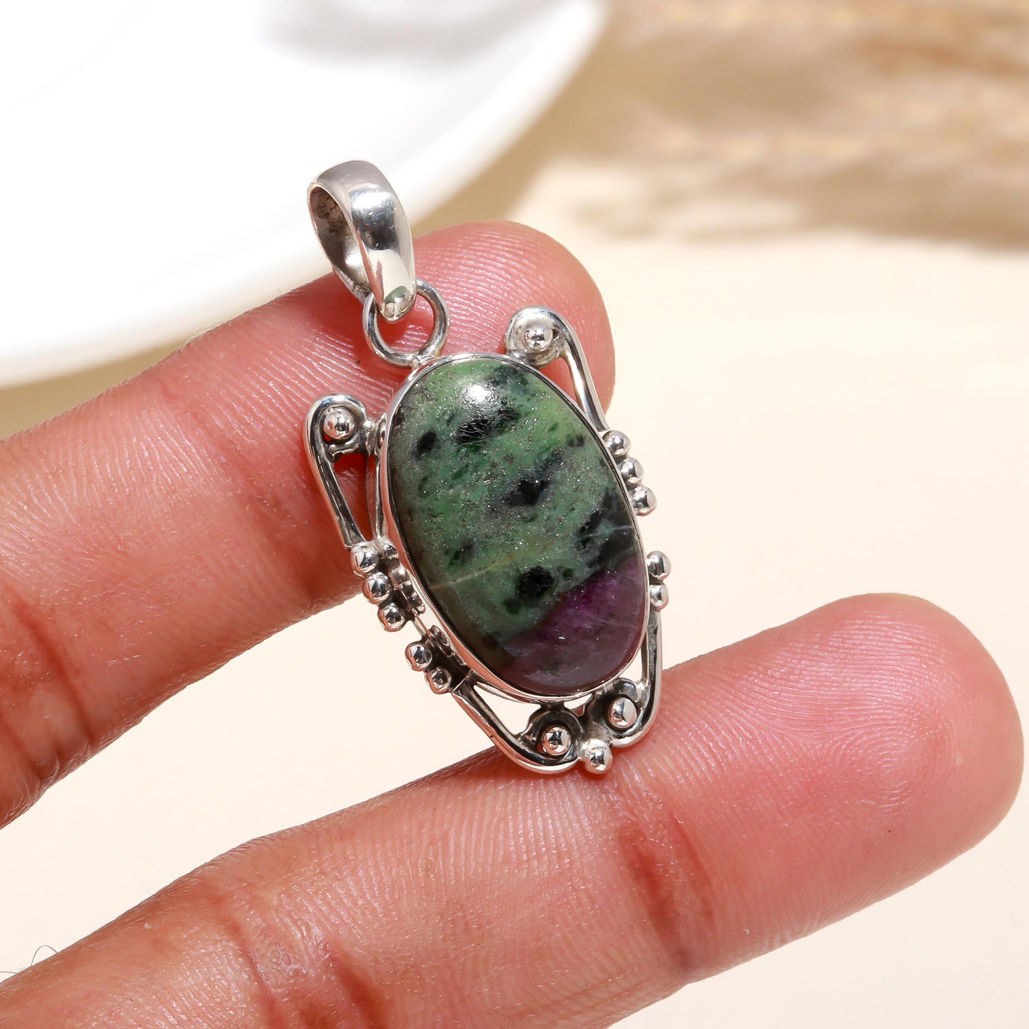 925 Sterling Silver Handmade Ruby Zoisite Statement Pendant