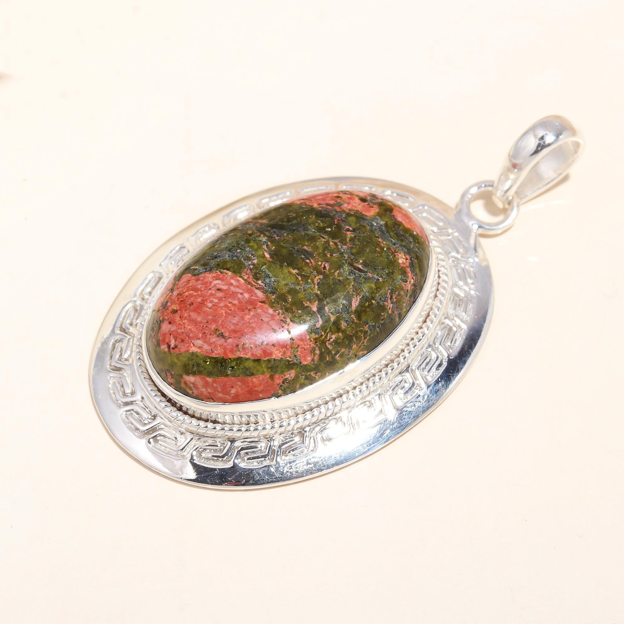 925 Sterling Silver Handmade Unakite Oval Pendant