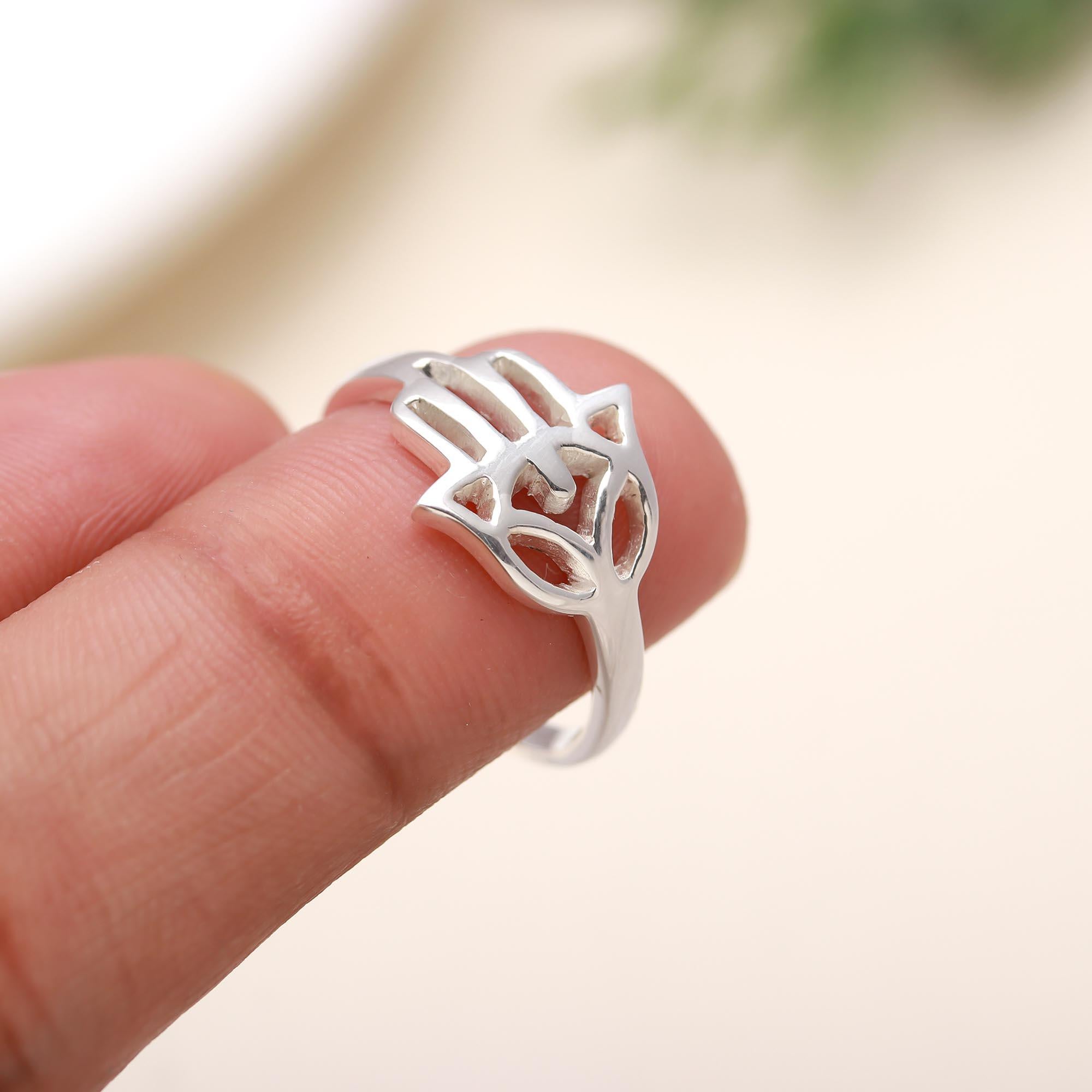 The Silver Hamsa: Minimalist Hand of Fatima Ring