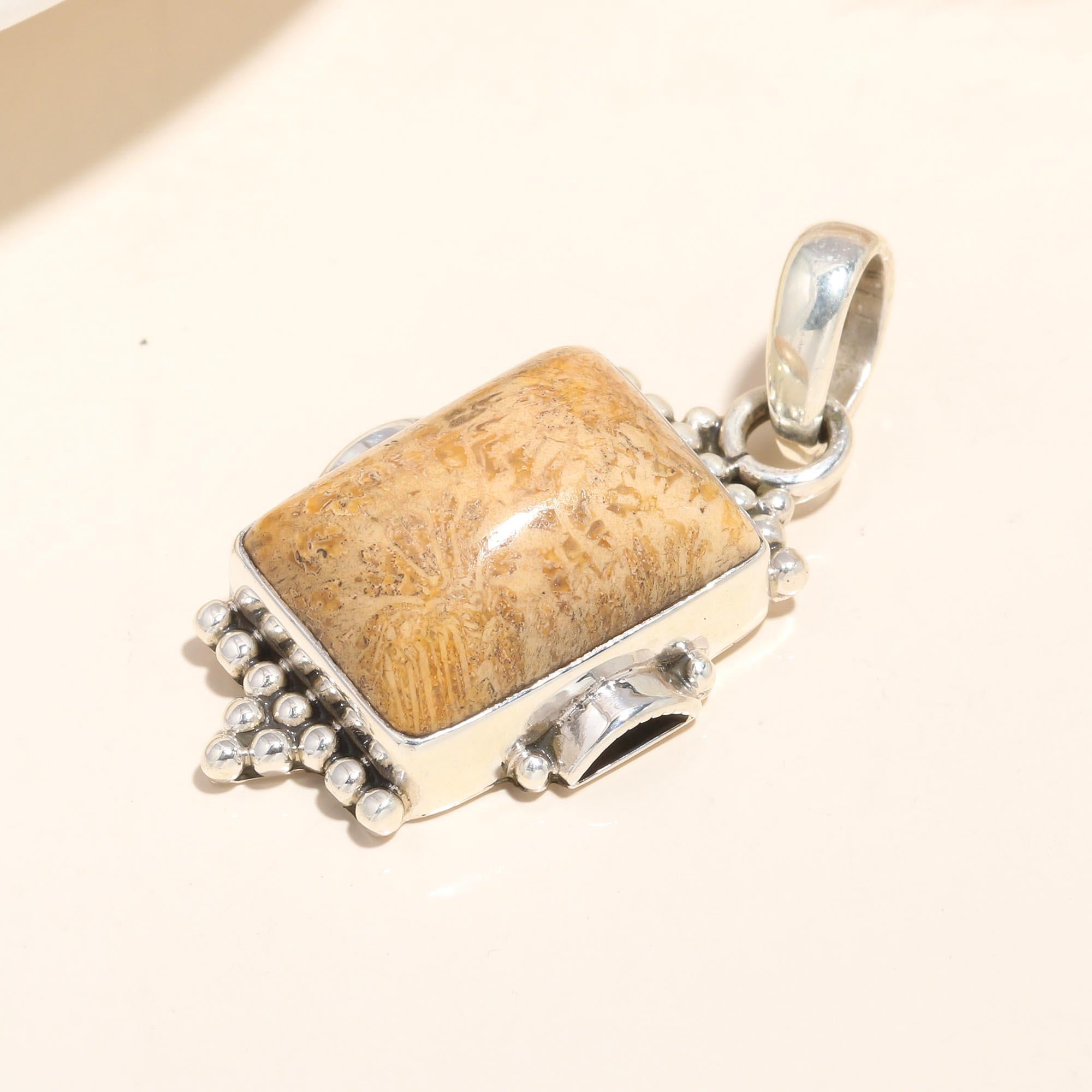 925 Sterling Silver Fossilized Coral Pendant