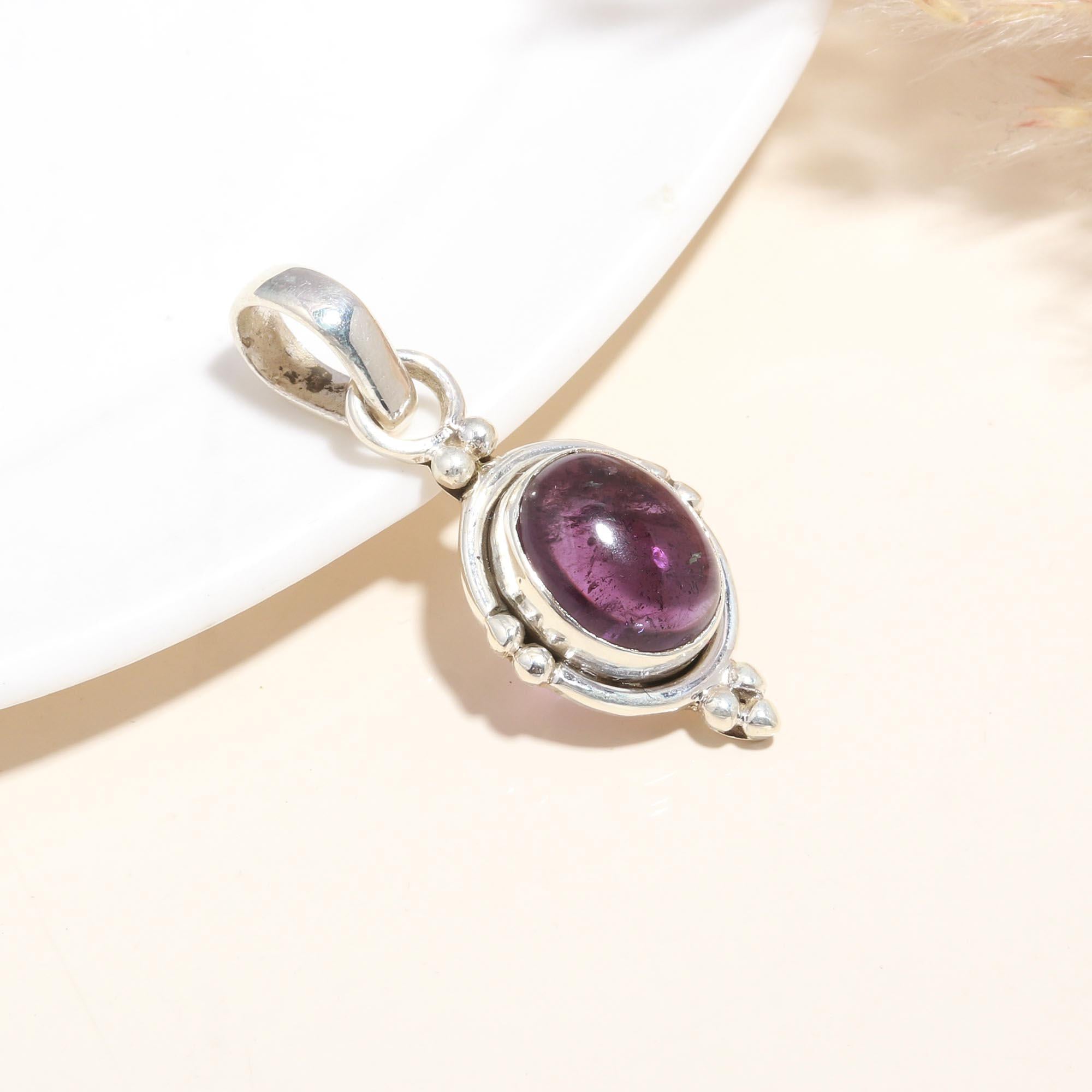 925 Sterling Silver Oval Amethyst Pendant