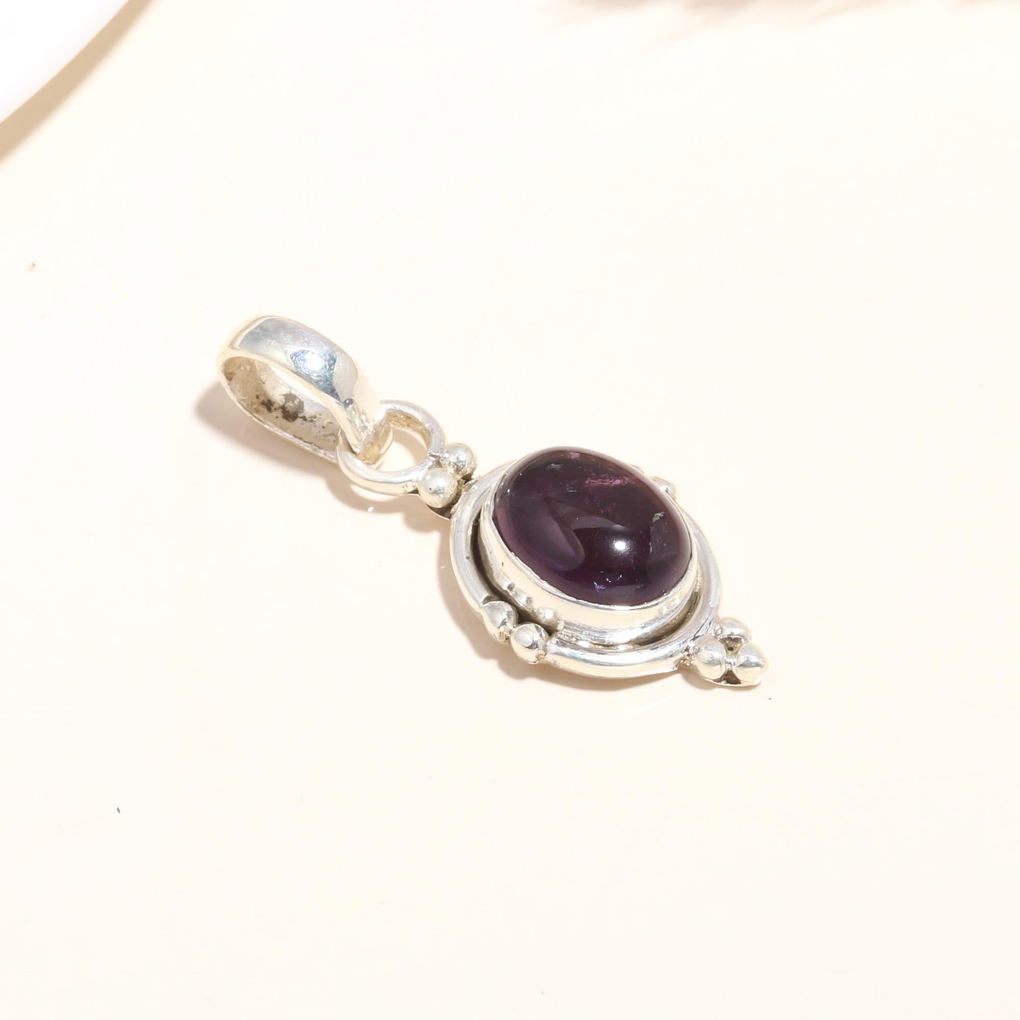 925 Sterling Silver Oval Amethyst Pendant