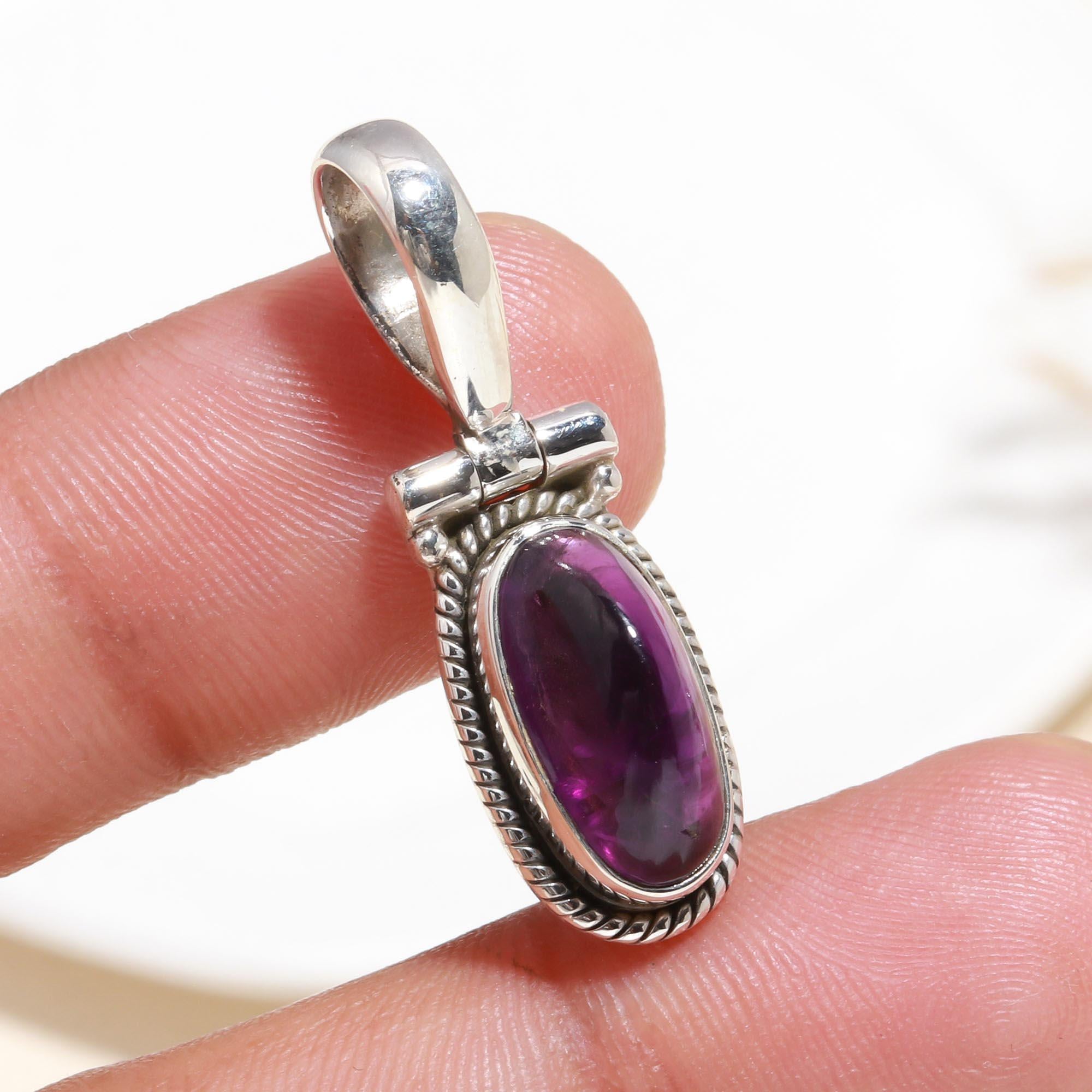 925 Sterling Silver Amethyst Handmade Vintage Pendant