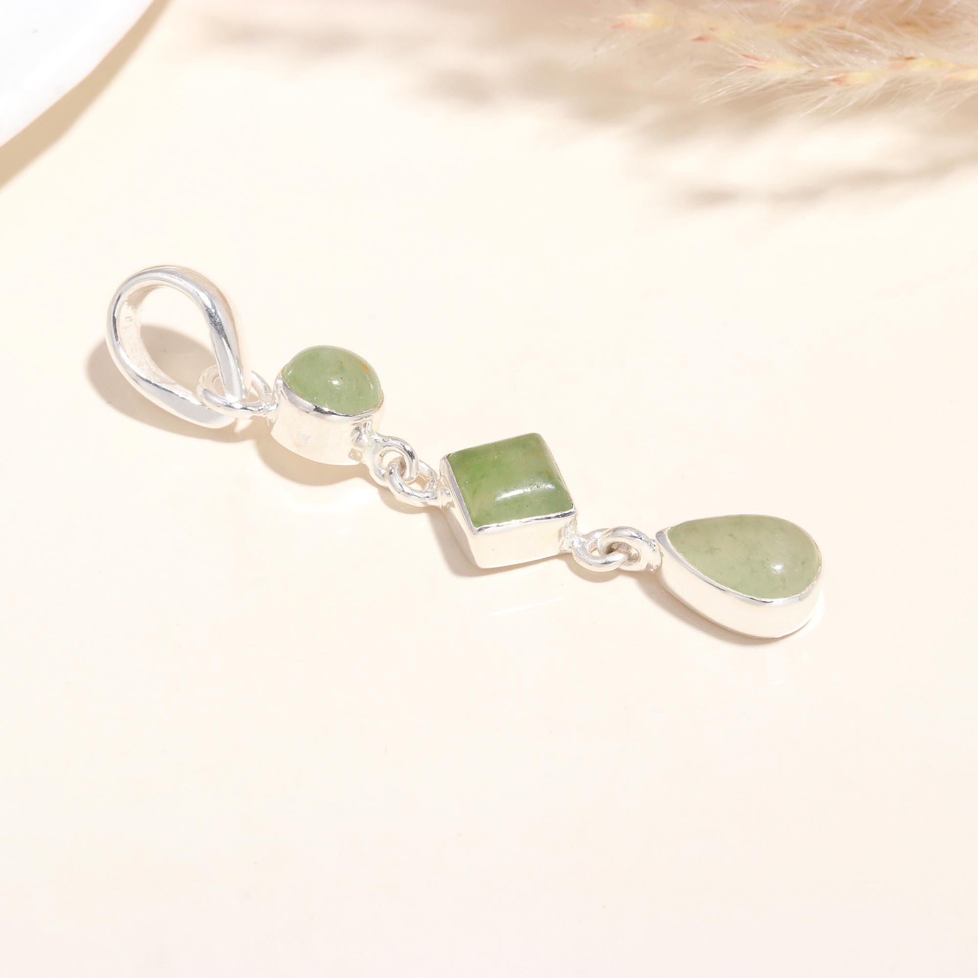 925 Sterling Silver Green Aventurine Dangle Pendant