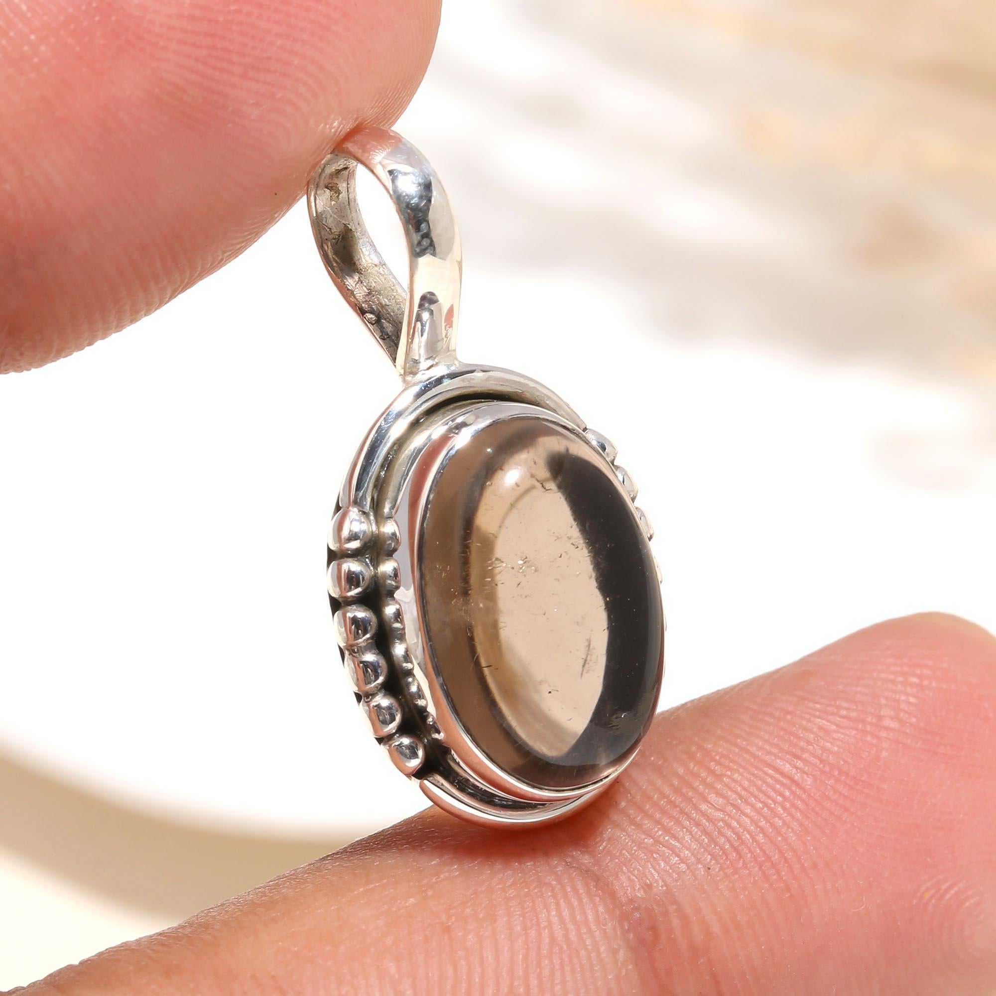 925 Sterling Silver Smoky Quartz Gemstone Pendant