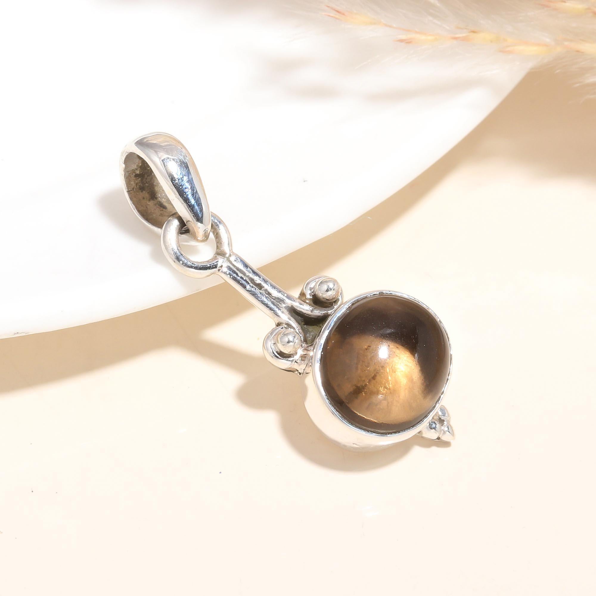 925 Sterling Silver Tiger's Eye Handmade Boho Pendant