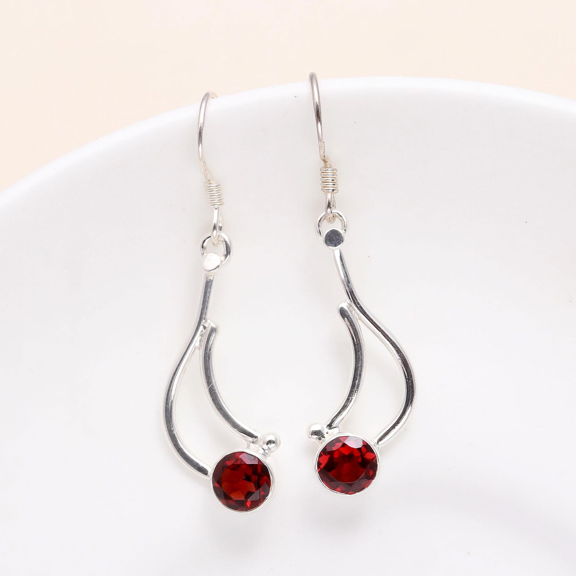 925 Sterling Silver Garnet Dangle Earrings