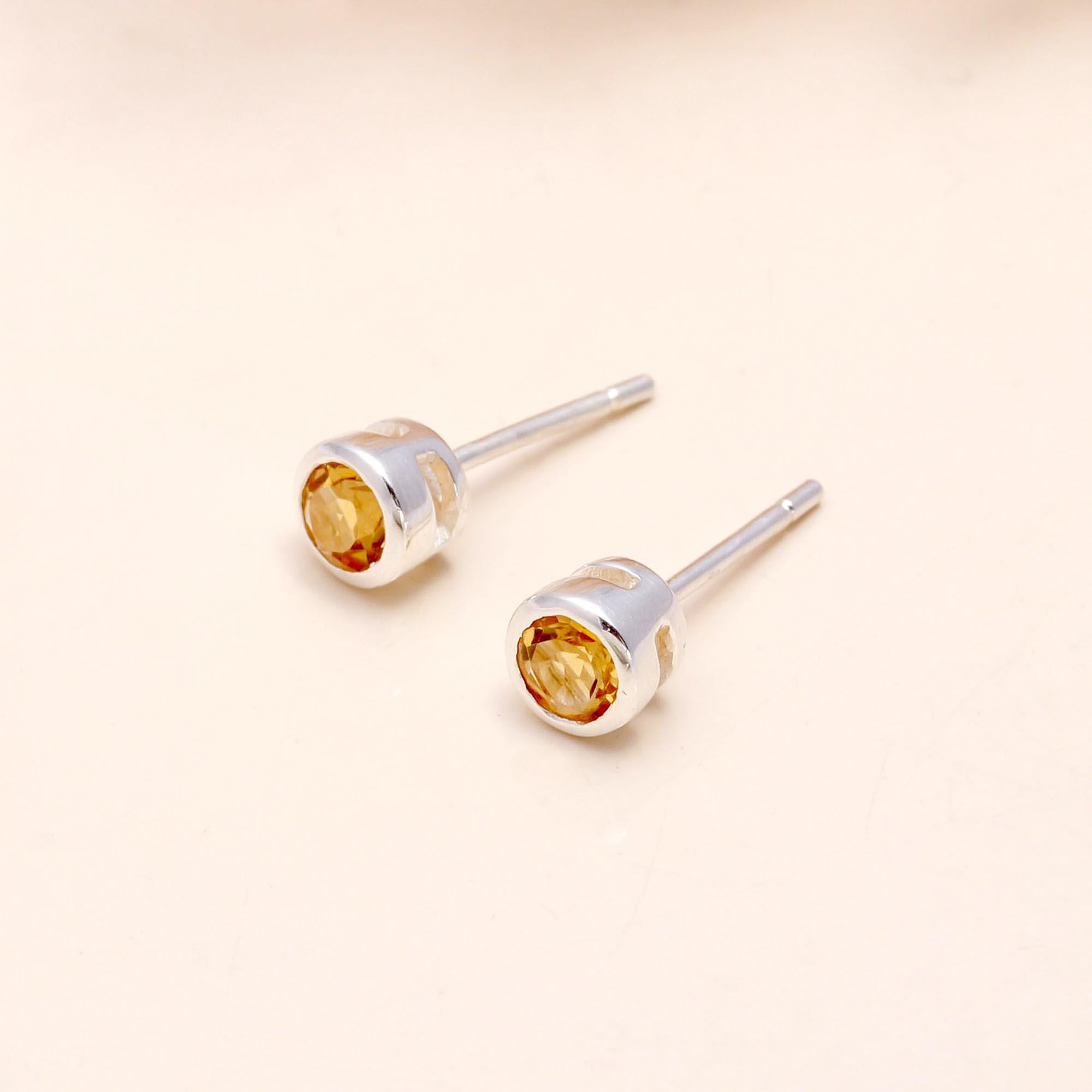 925 Sterling Silver Citrine Classic Stud Earrings