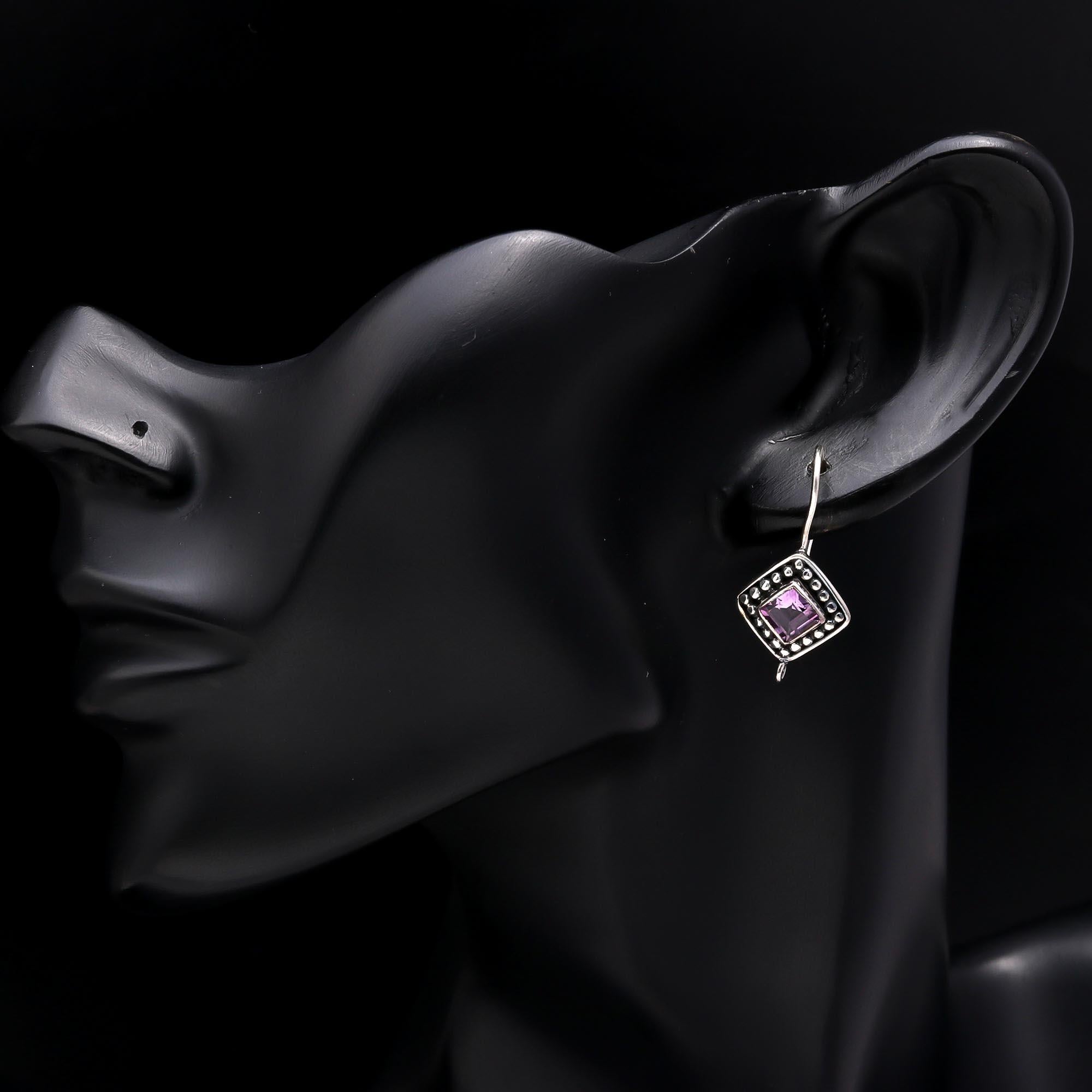 925 Sterling Silver Vintage Amethyst Dangle Earrings