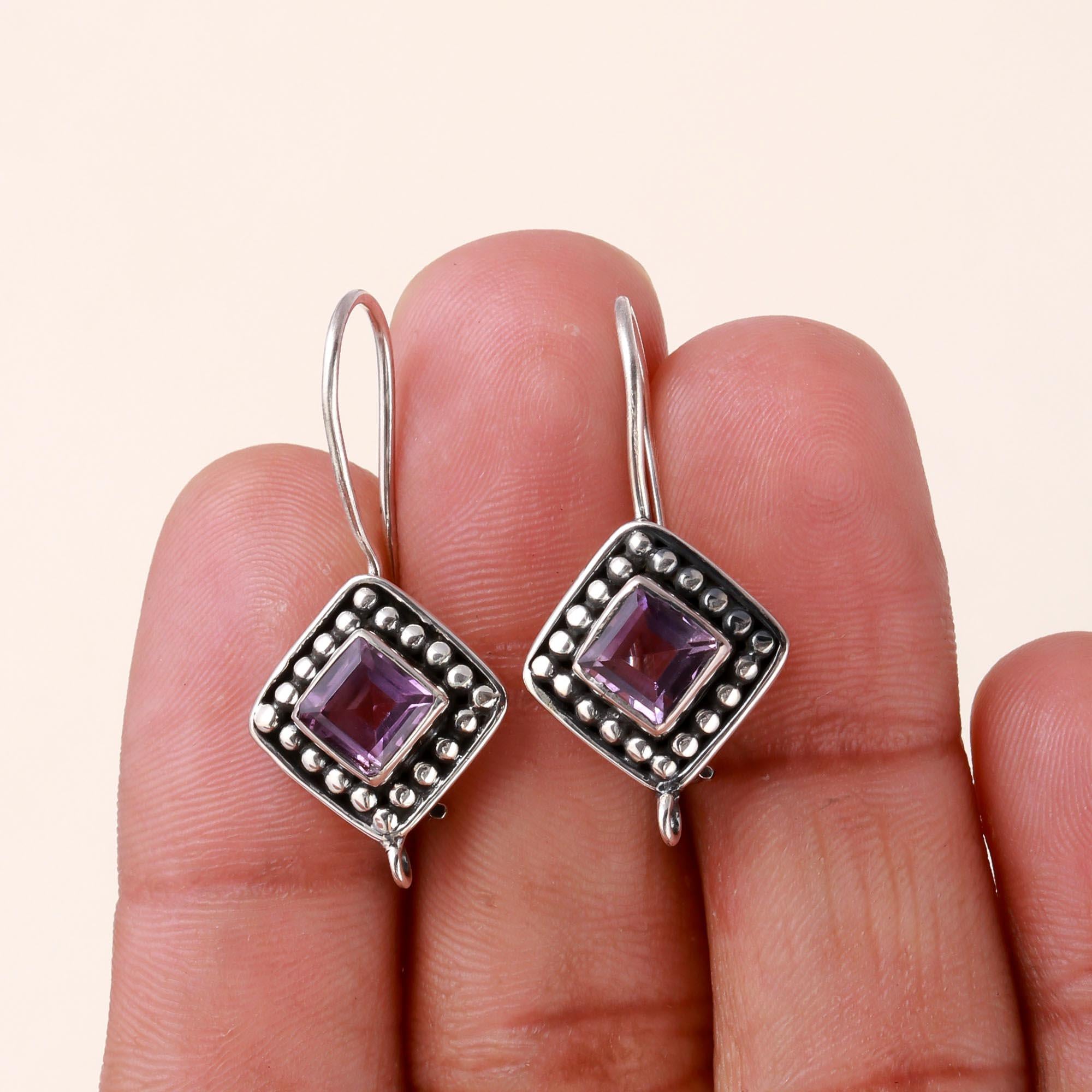 925 Sterling Silver Vintage Amethyst Dangle Earrings