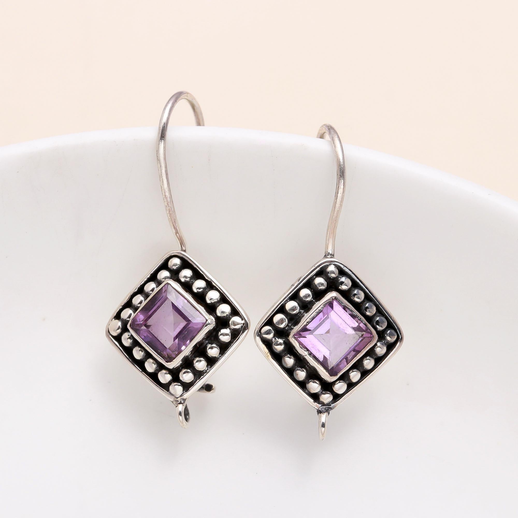 925 Sterling Silver Vintage Amethyst Dangle Earrings