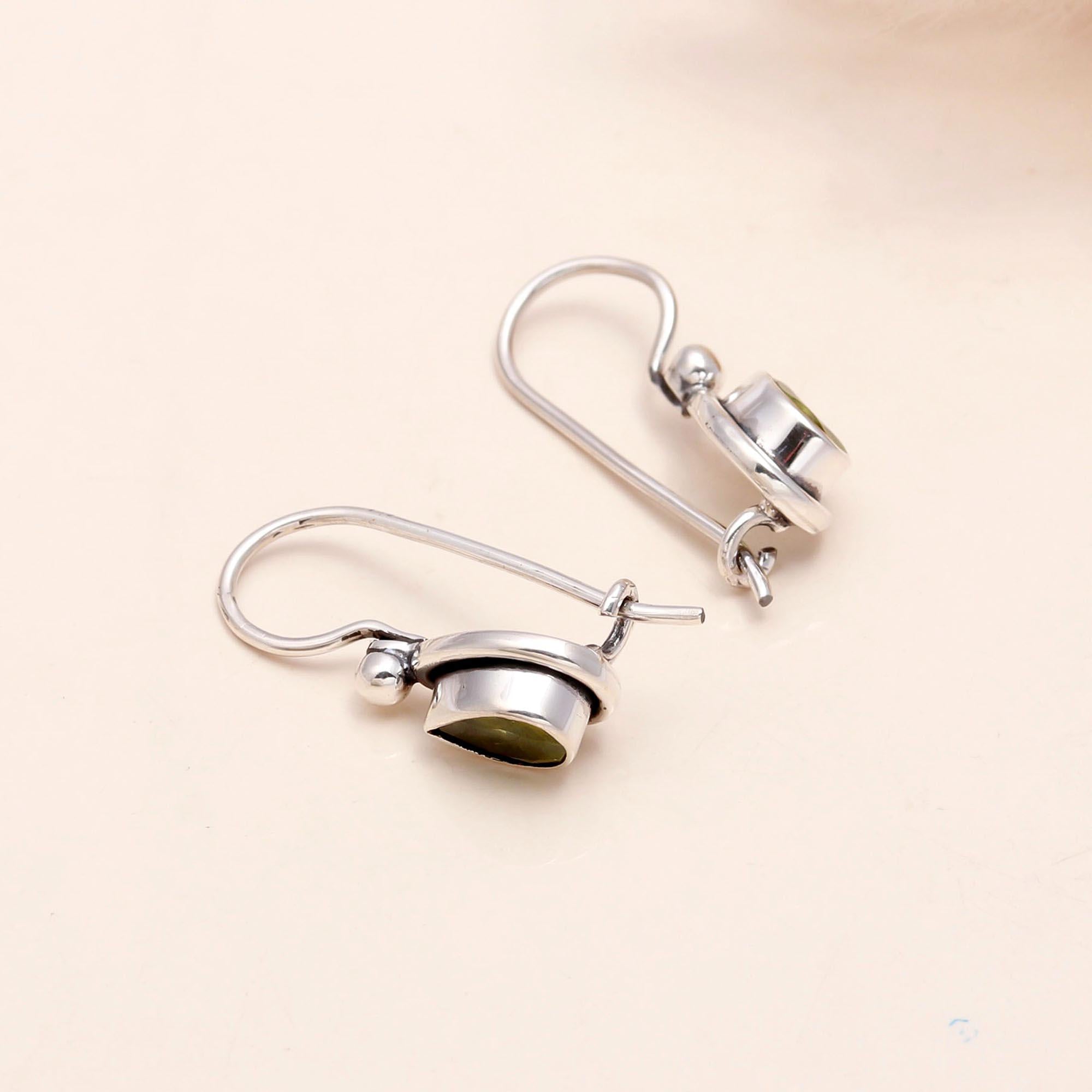 925 Sterling Silver Teardrop Peridot Hook Earrings
