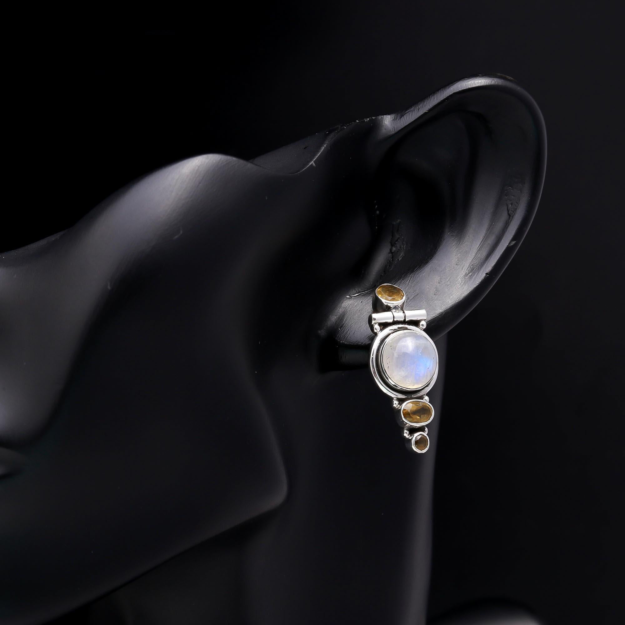 925 Sterling Silver Moonstone & Citrine Dangle Earrings