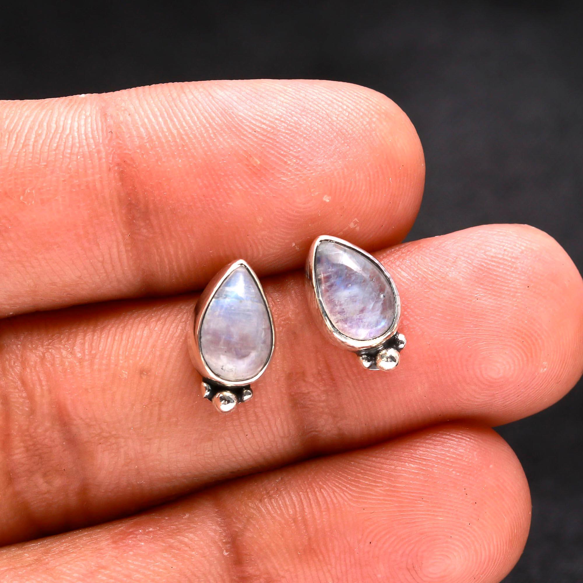 925 Sterling Silver Teardrop Moonstone Stud Earrings