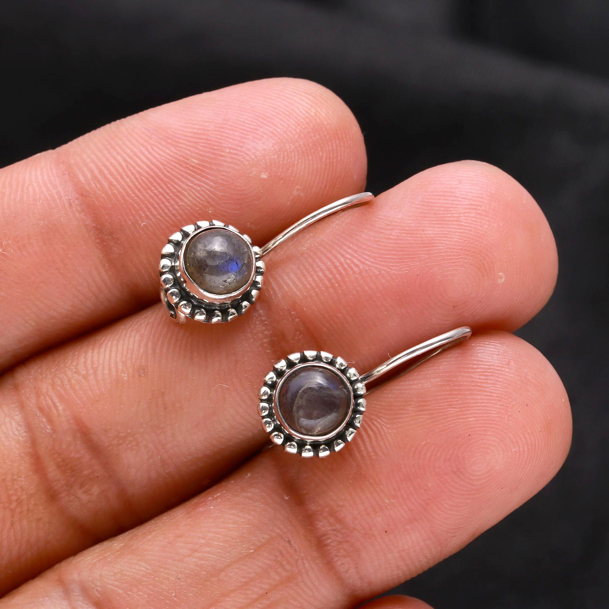925 Sterling Silver Vintage Boho Handmade Labradorite Dangle Earrings
