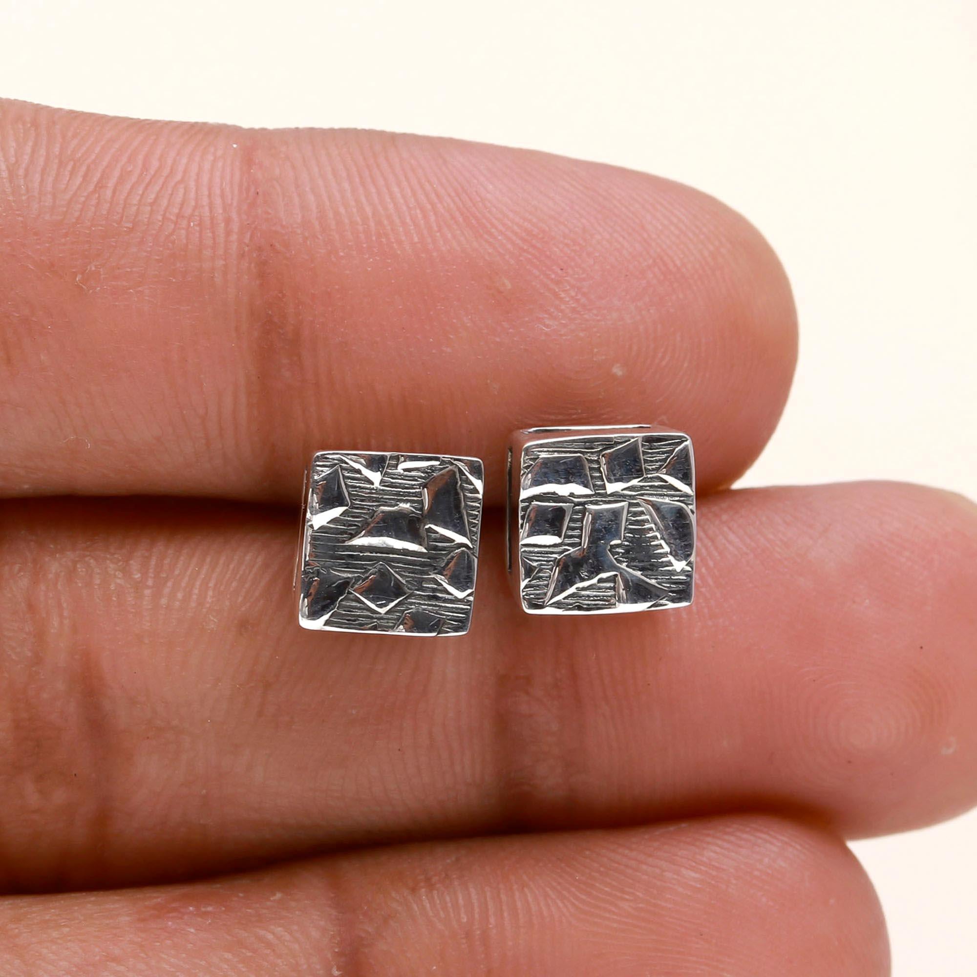 925 Sterling Silver Modern Cube Design Stud Earrings