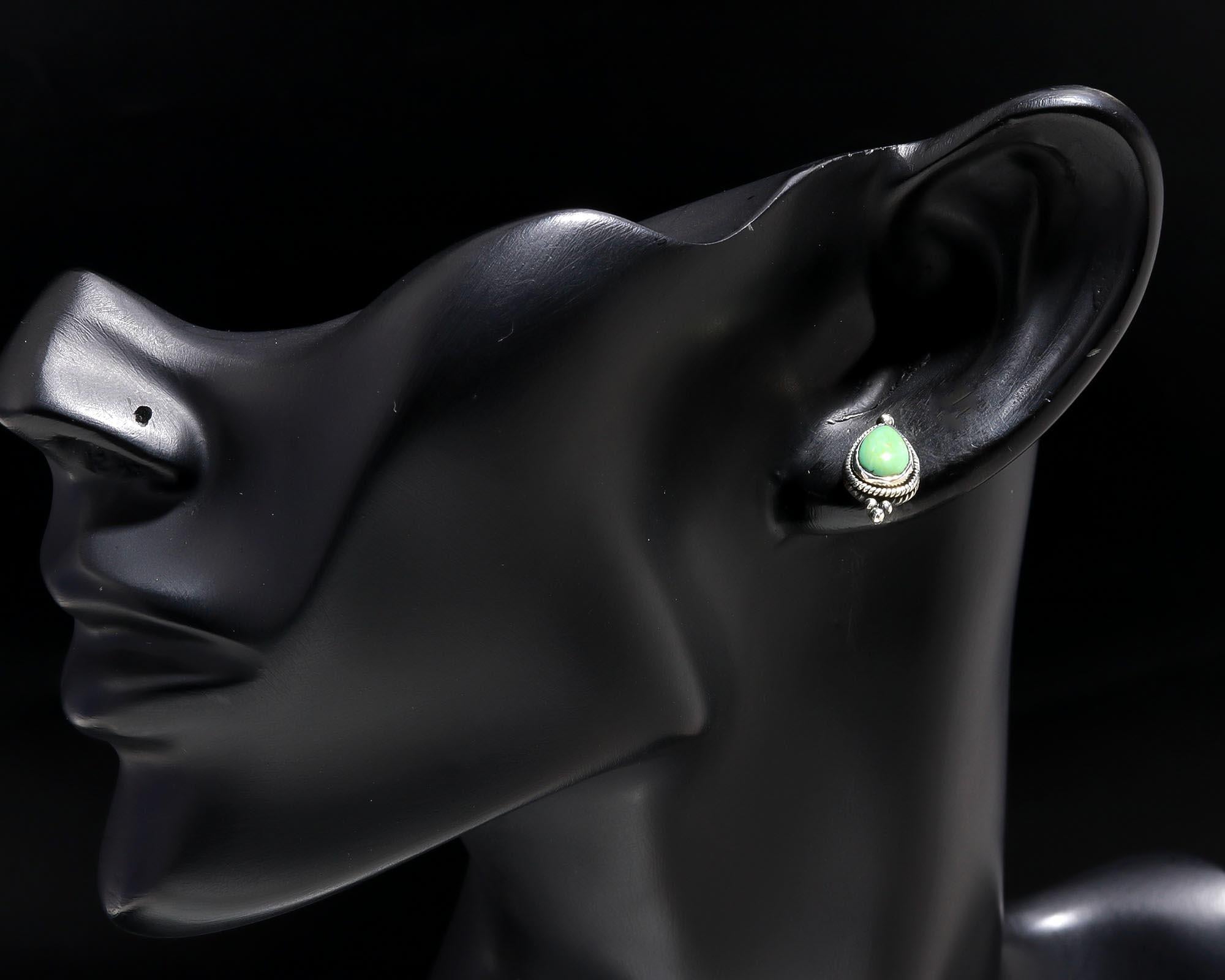 925 Sterling Silver Teardrop Turquoise Stud Earrings