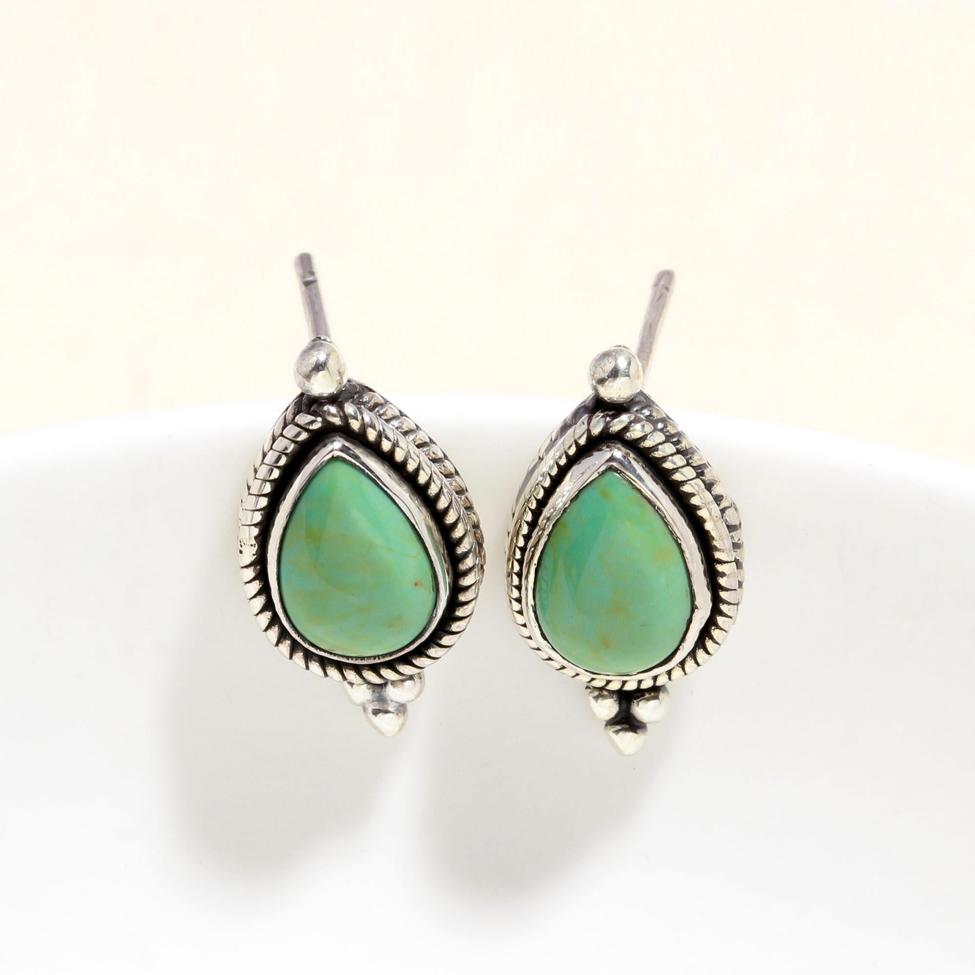 925 Sterling Silver Teardrop Turquoise Stud Earrings
