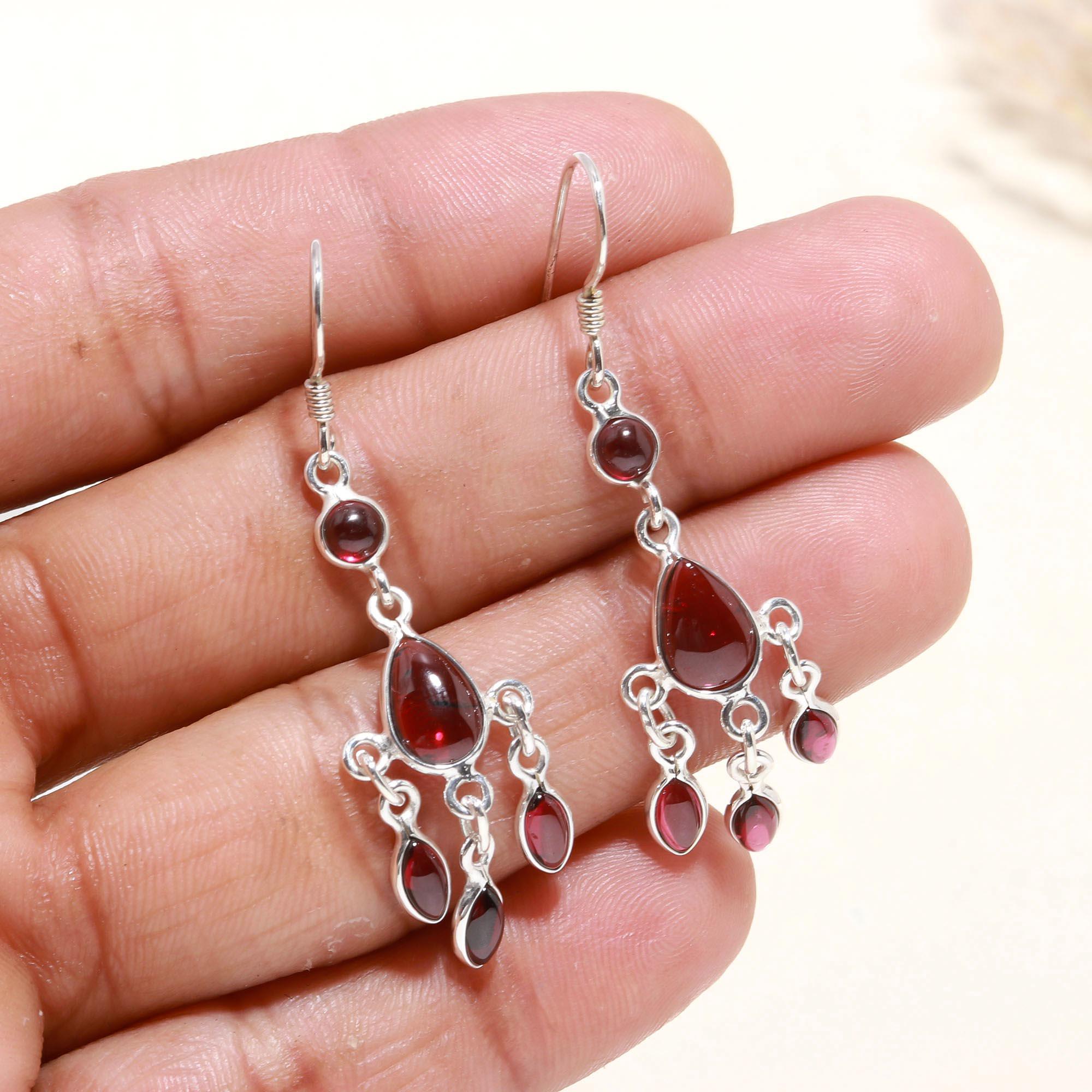 925 Sterling Silver Garnet Chandelier Earrings