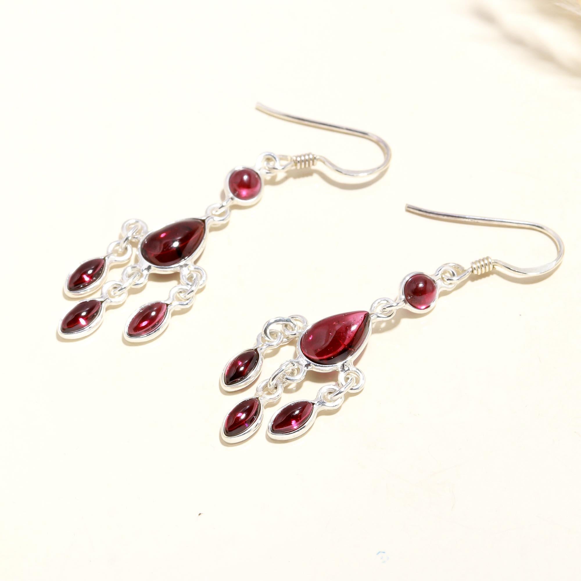 925 Sterling Silver Garnet Chandelier Earrings