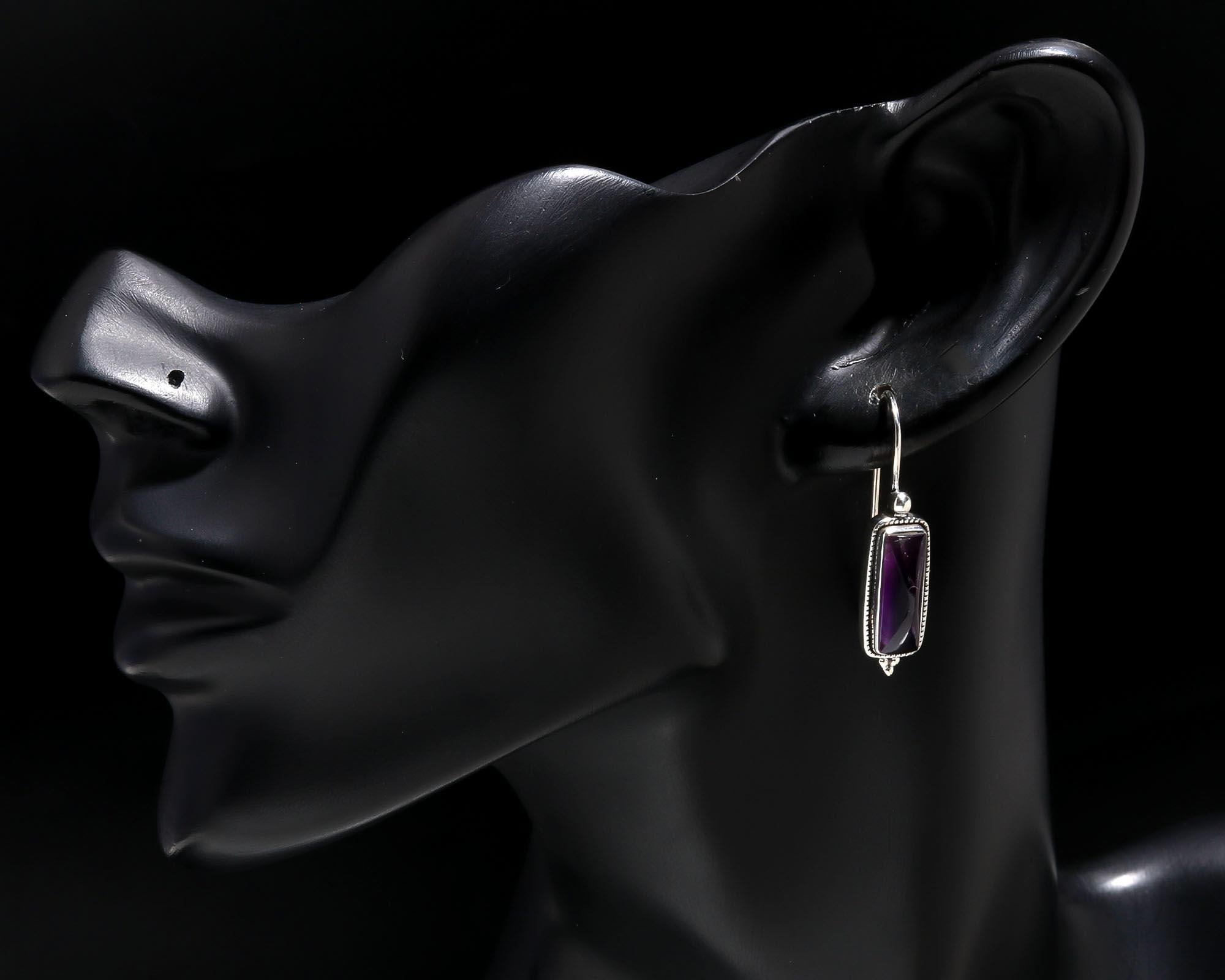 925 Sterling Silver Amethyst Dangle Earrings