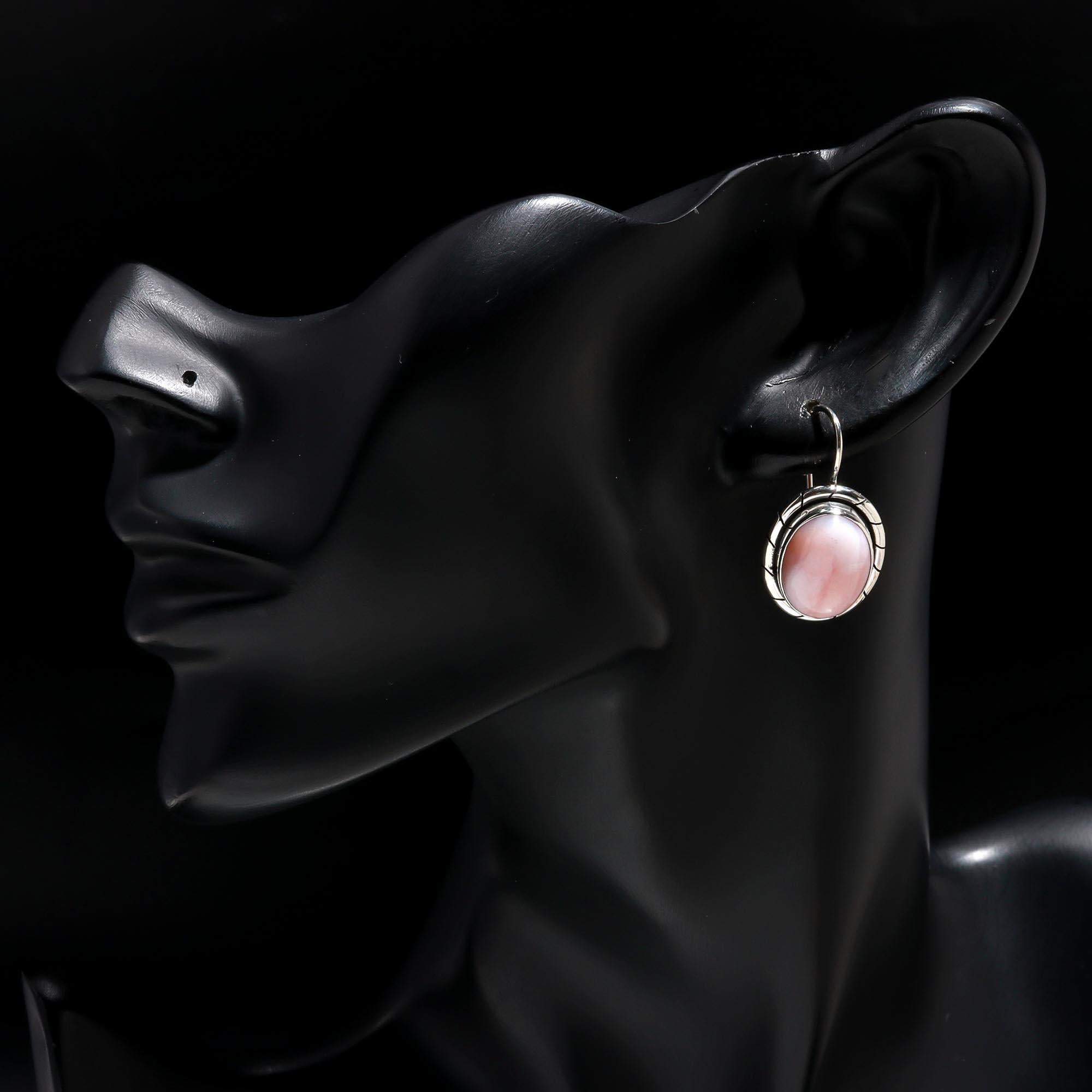 925 Sterling Silver Pink Opal Dangle Earrings