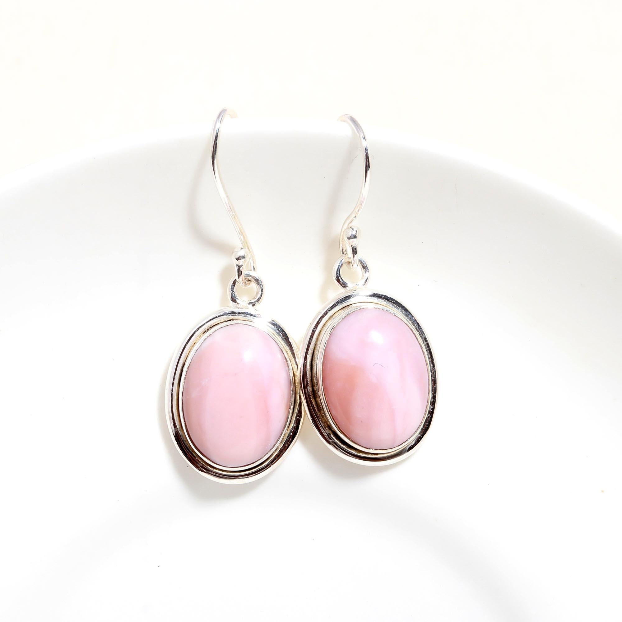 925 Sterling Silver Pink Opal Dangle Earrings