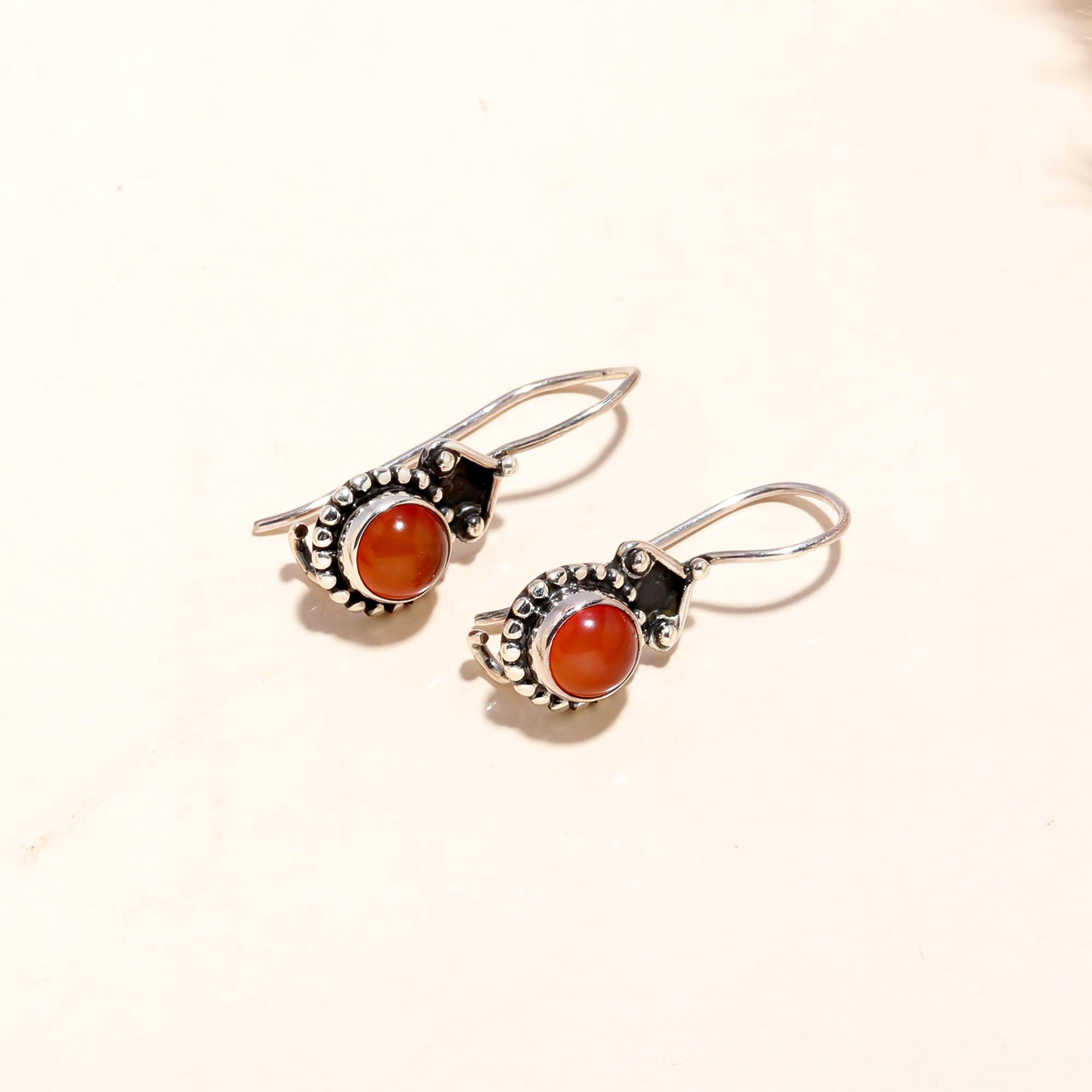 925 Sterling Silver Carnelian Vintage Boho Dangle Earrings