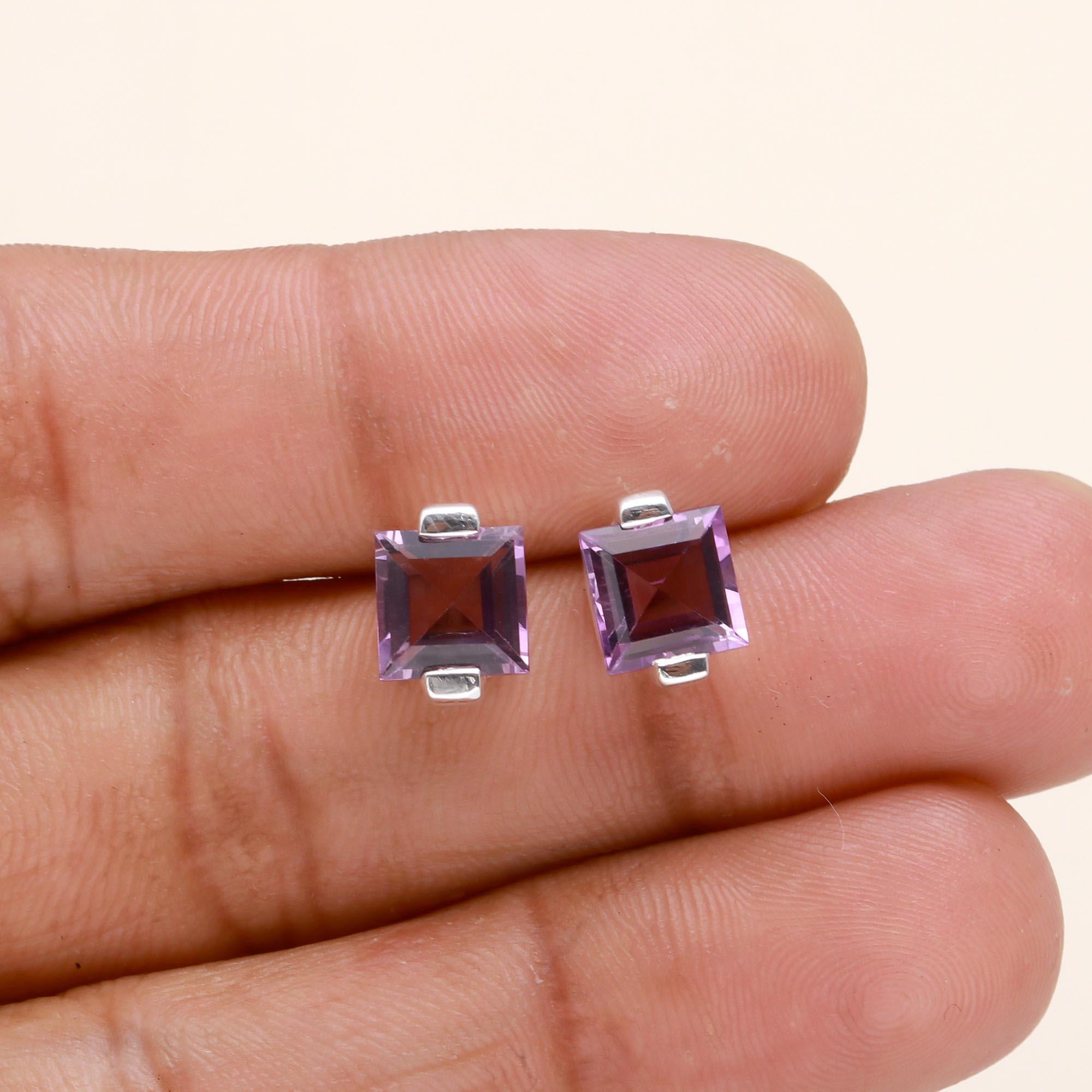 925 Sterling Silver Amethyst Stud Earrings