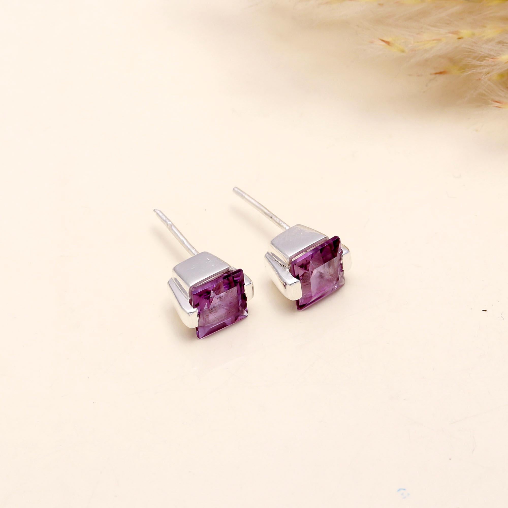 925 Sterling Silver Amethyst Stud Earrings