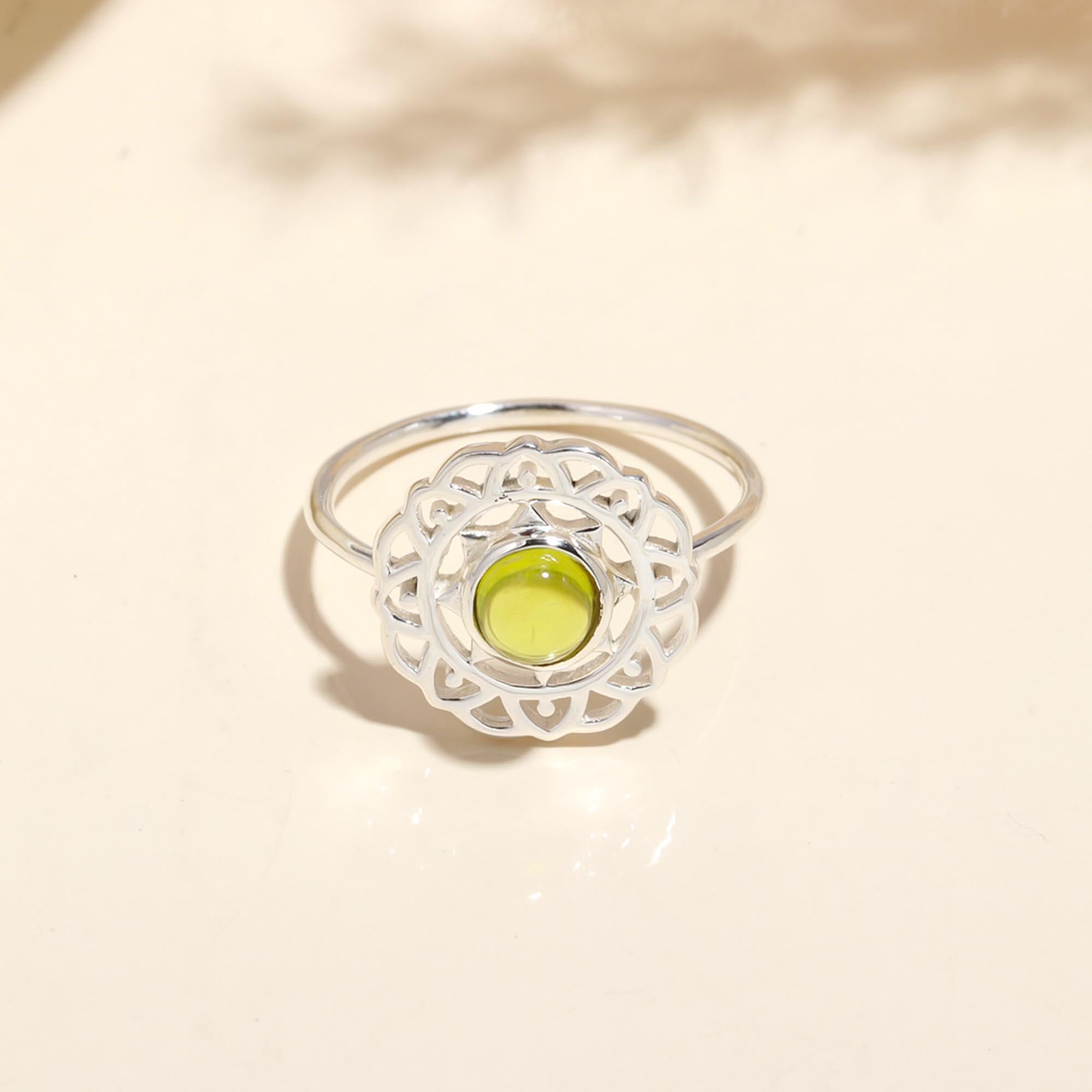 925 Sterling Silver Peridot Mandala Ring