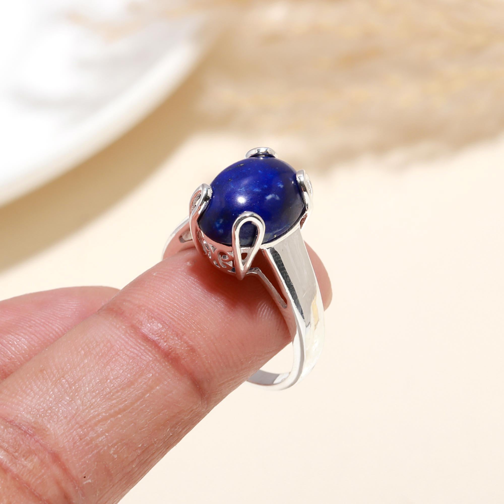 The Celestial Oval: Sterling Silver & Natural Lapis Lazuli Ring