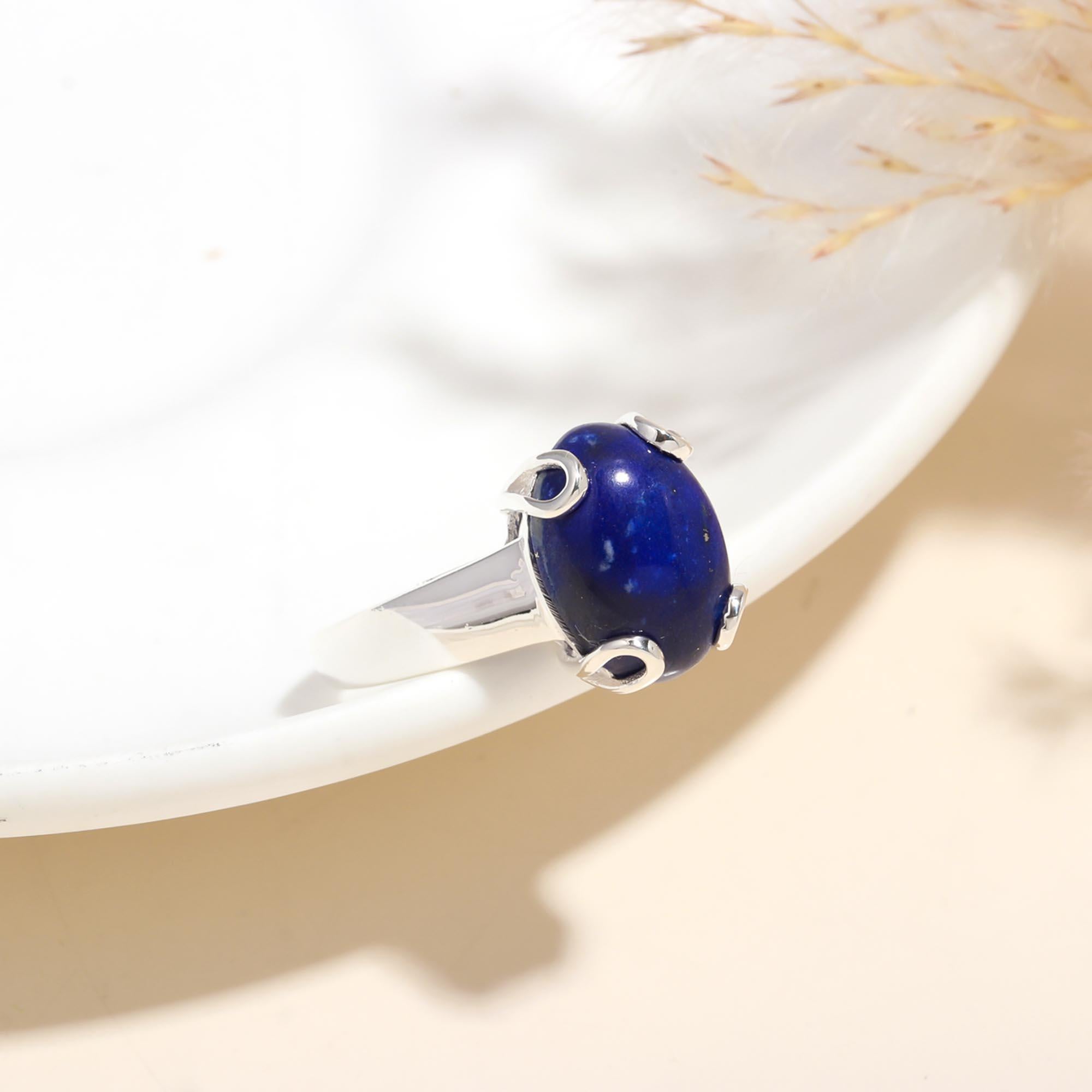 The Celestial Oval: Sterling Silver & Natural Lapis Lazuli Ring