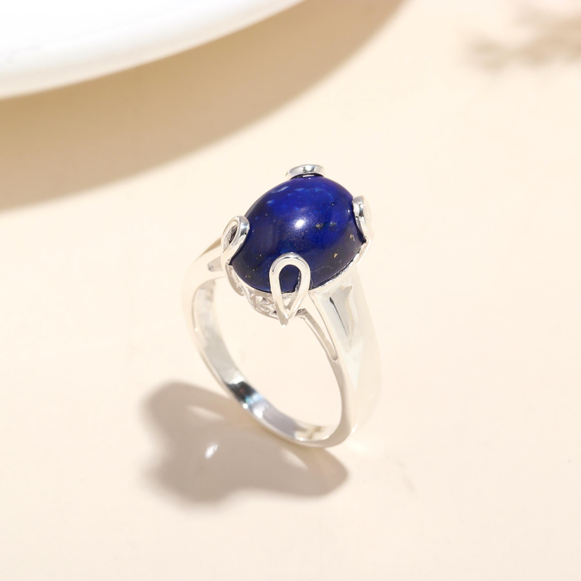 The Celestial Oval: Sterling Silver & Natural Lapis Lazuli Ring